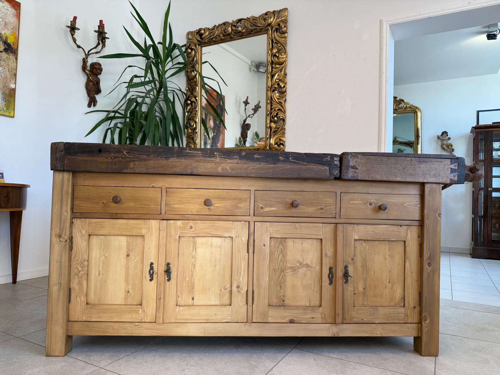 Urige Hobelbank Werkbank Pult Tresen Ladenschrank G2181