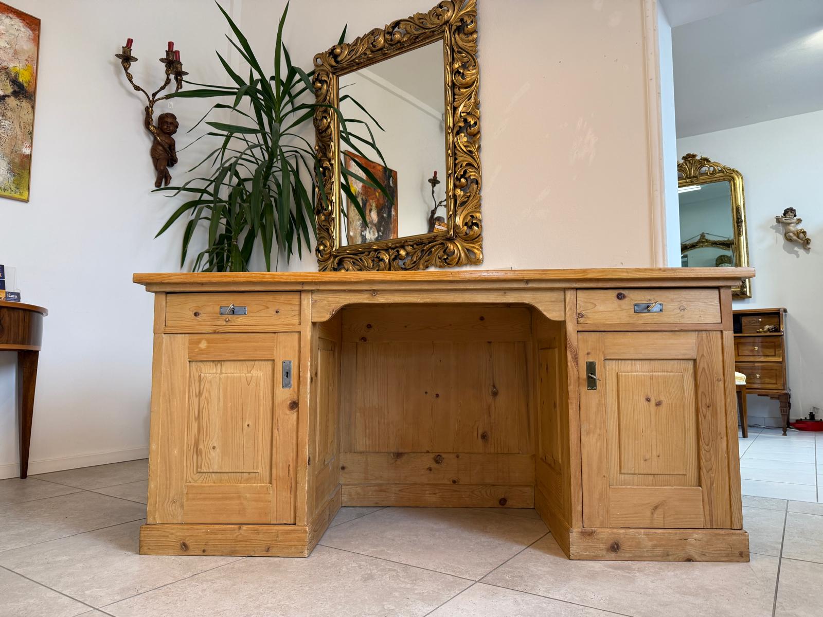 Bäuerlicher Jugendstil Schreibtisch Sekretär Naturholz G2343