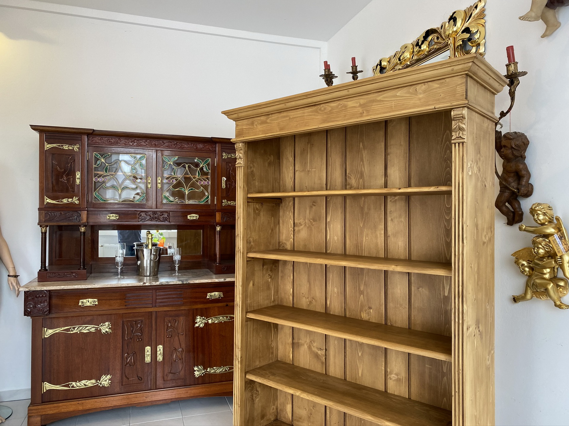 Bücherregal Stellage Gründerzeit Bücherschrank Naturholz Antik G1165