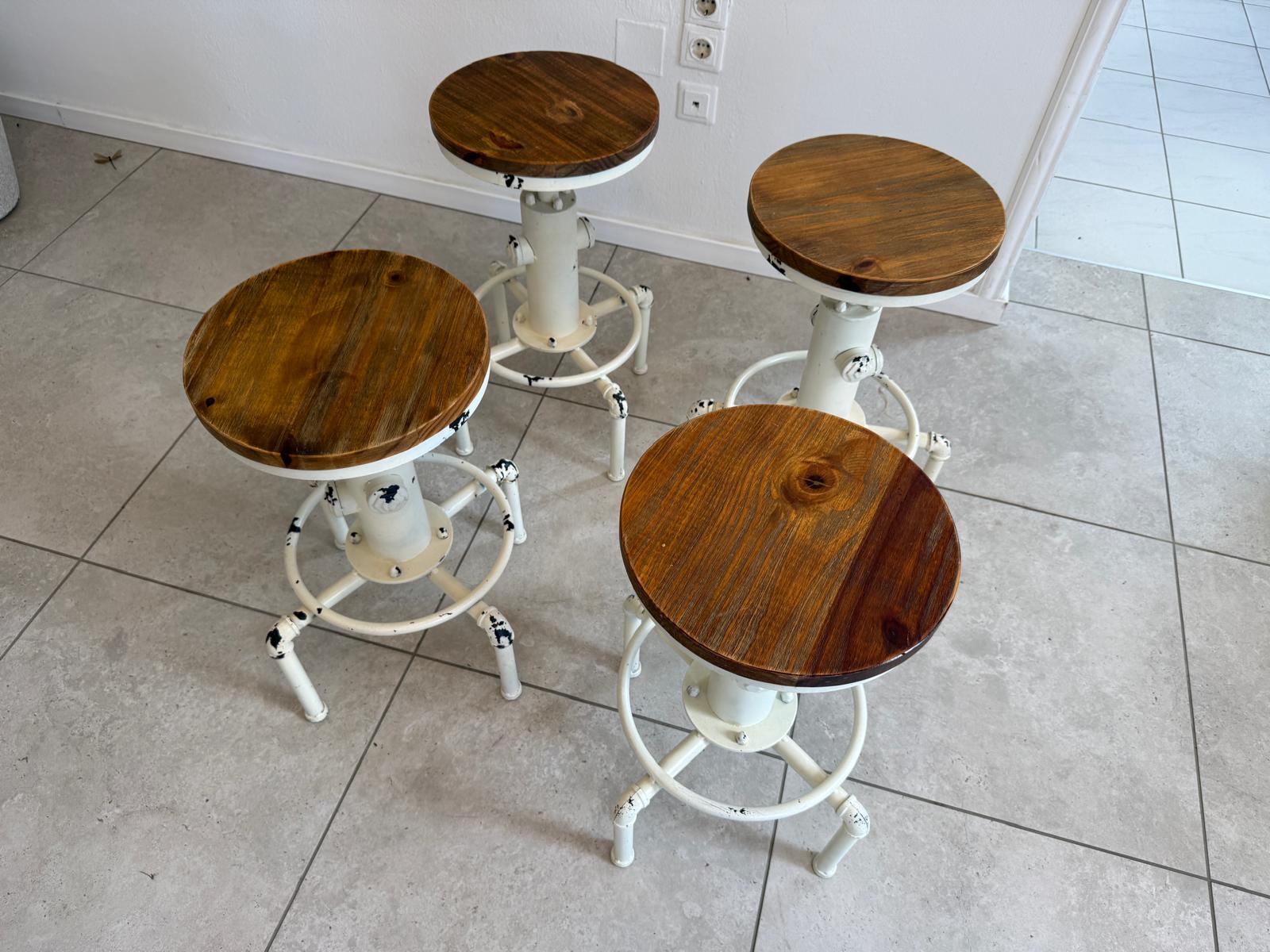 4 Industrial-Hocker Holzsitzflächen Barhocker Sitzsessel D2520