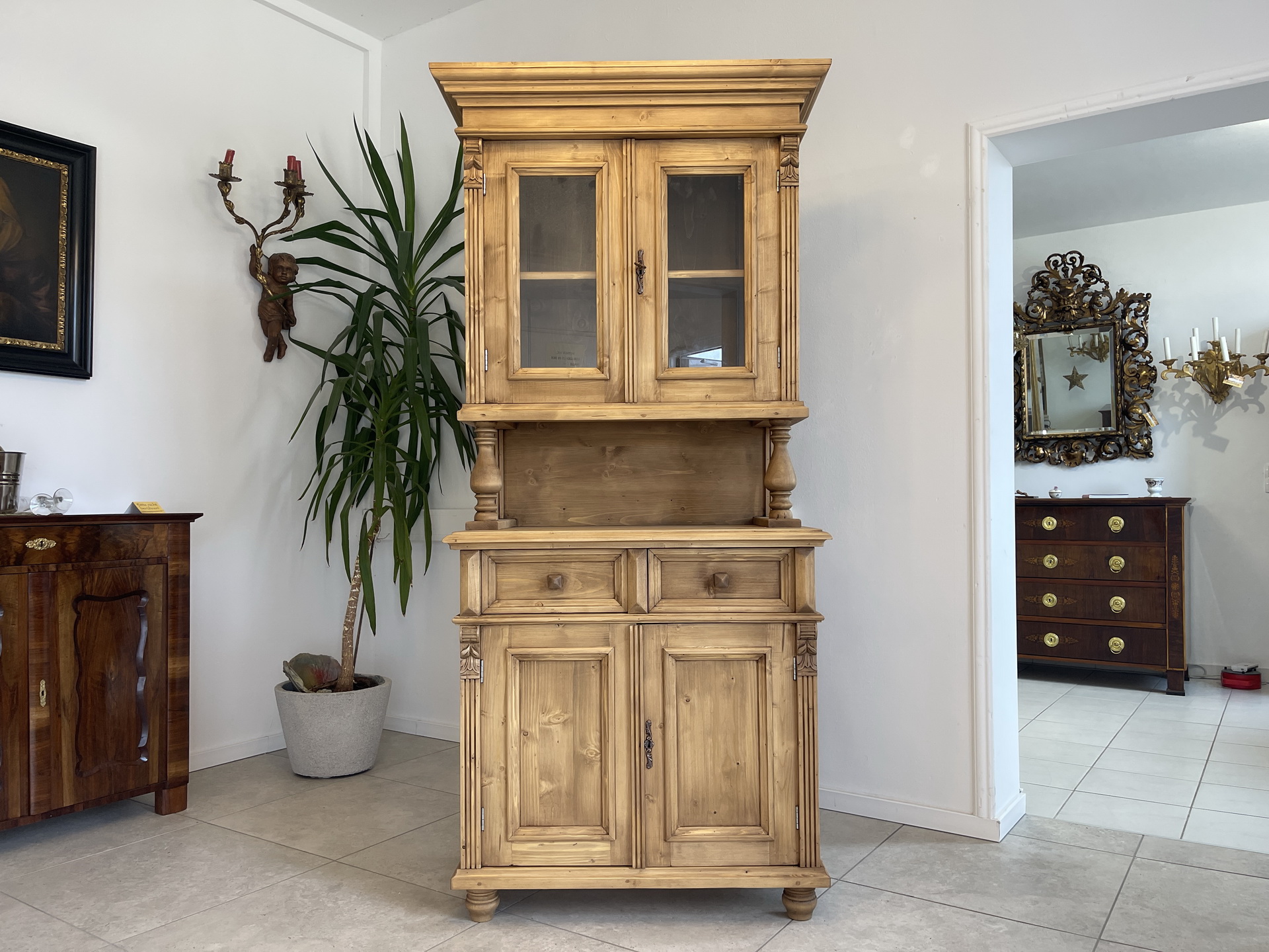 Biedermeier-Barock-15ESIEQhmIwbGVB Schmale Gründerzeit Küchenkredenz Bauernschrank A4078