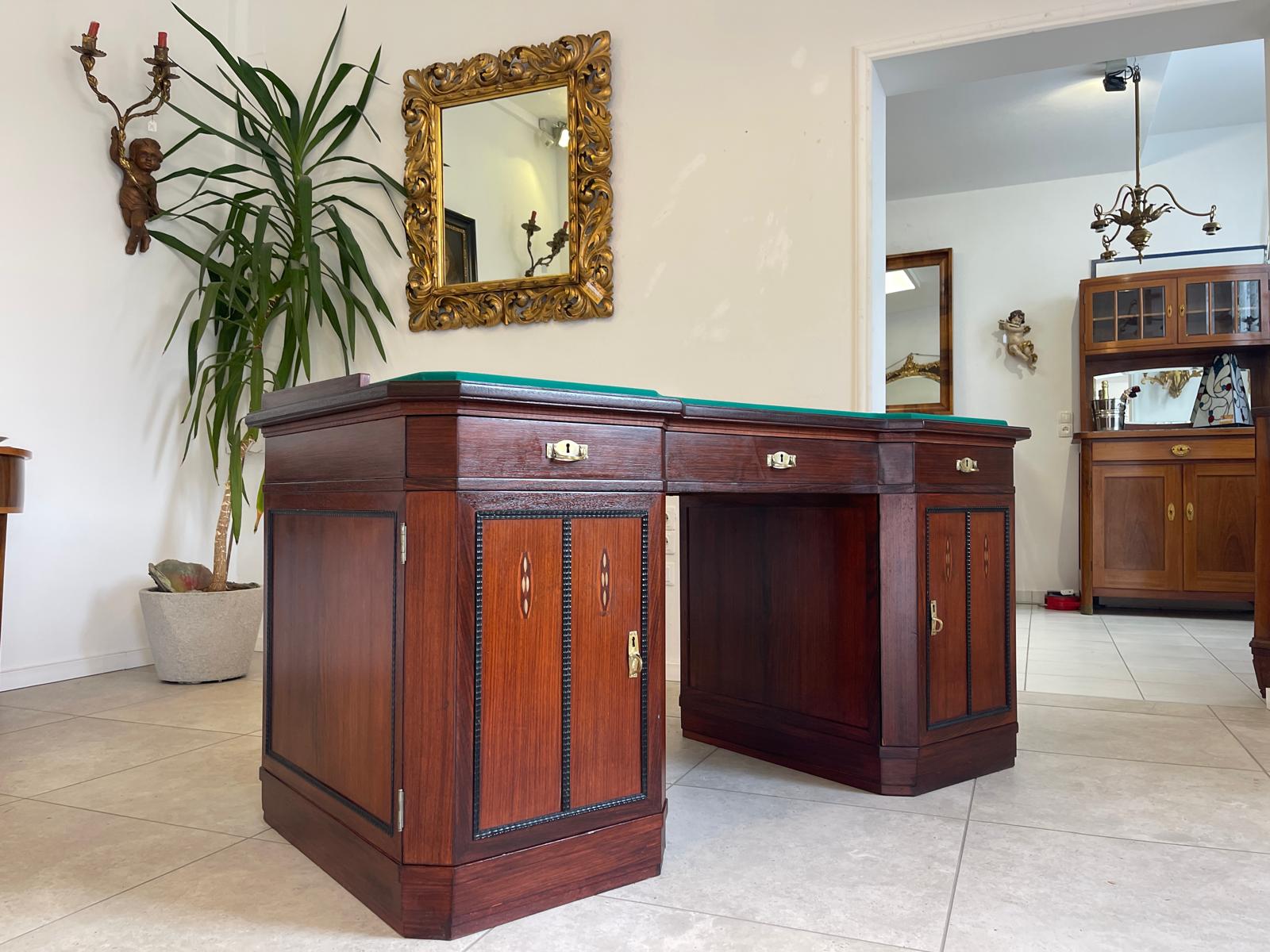 SALE Art Deco Schreibtisch Sekretär - Mahagoni, elegant, antik, 3 Schubladen, Chrombeschläge - Originalstück G1172