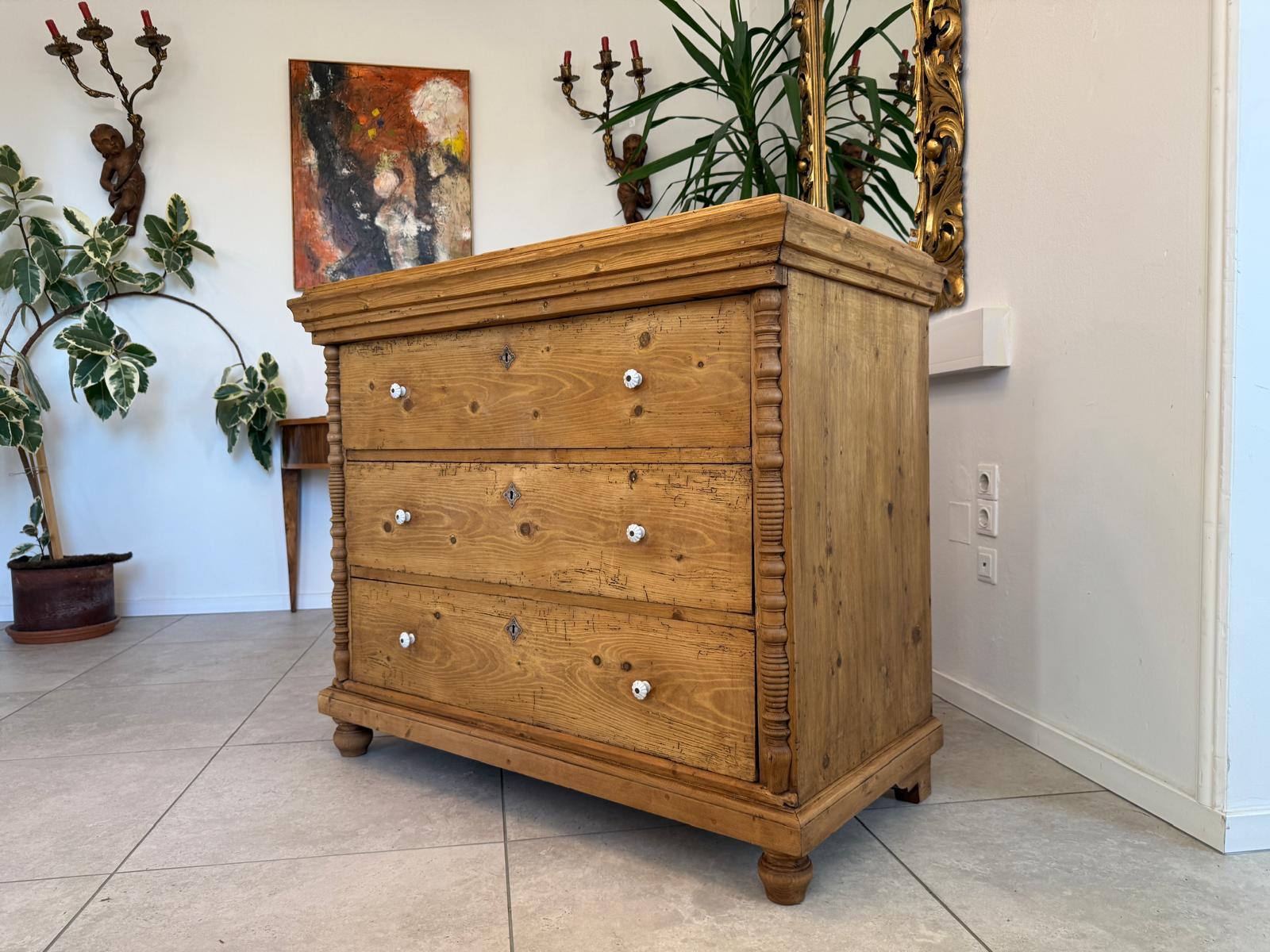 Originale Gründerzeit Kommode Antik 3 Laden aus Fichtenholz Weichholz G2281