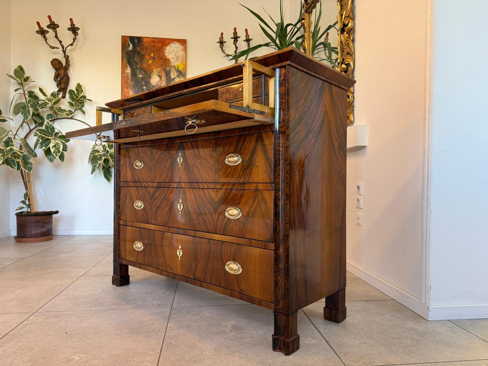 SALE Restaurierte Biedermeier Schreibkommode Nussholz Antiquität Antikmöbel G2159