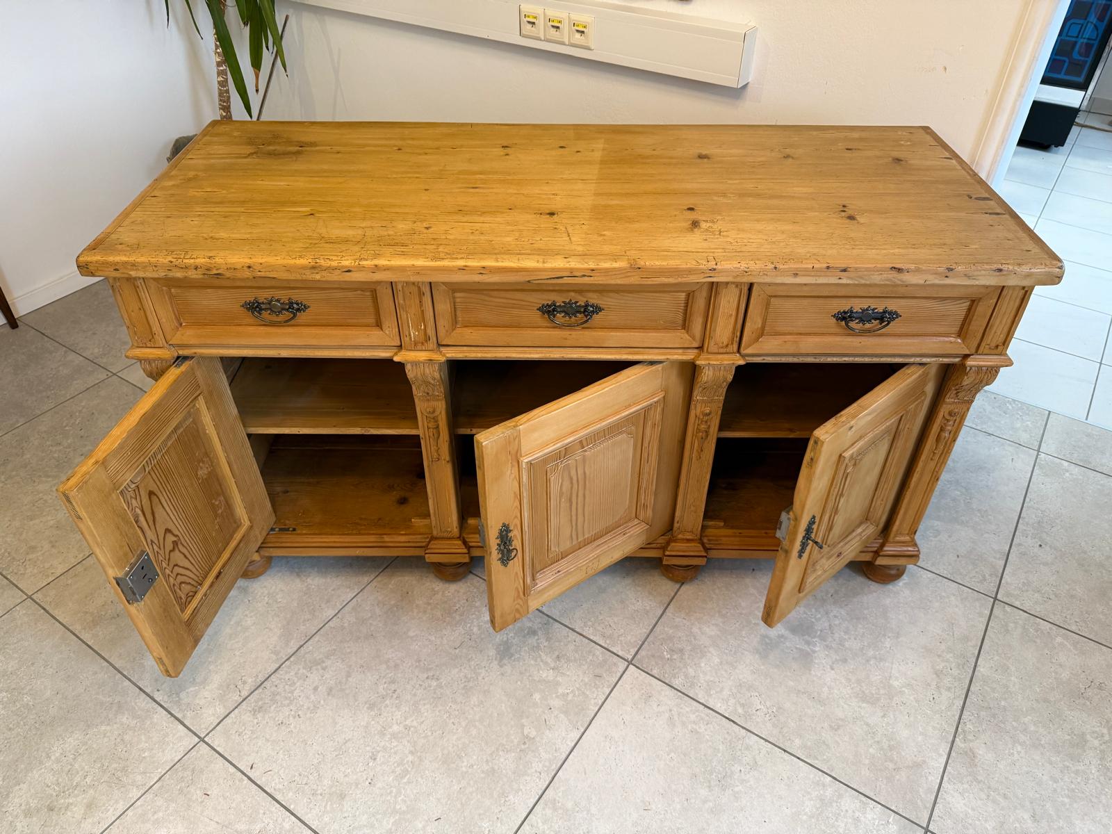 Bäuerliche Gründerzeit Anrichte Antik Kommode Naturholz Weichholz D1060