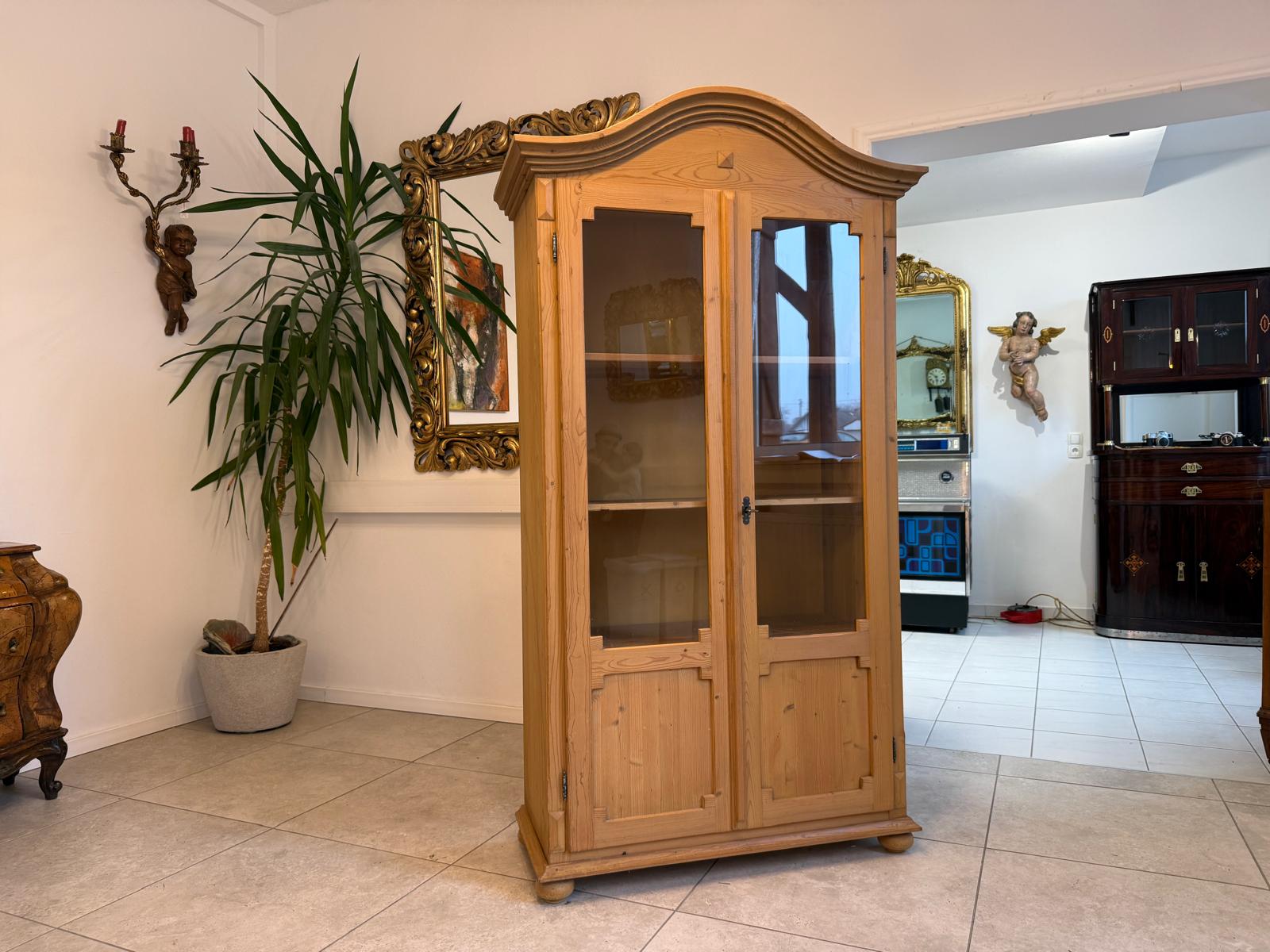 Antike Bauernvitrine Vitrine Naturholz Bücherschrank Alte Bauernmöbel D1155
