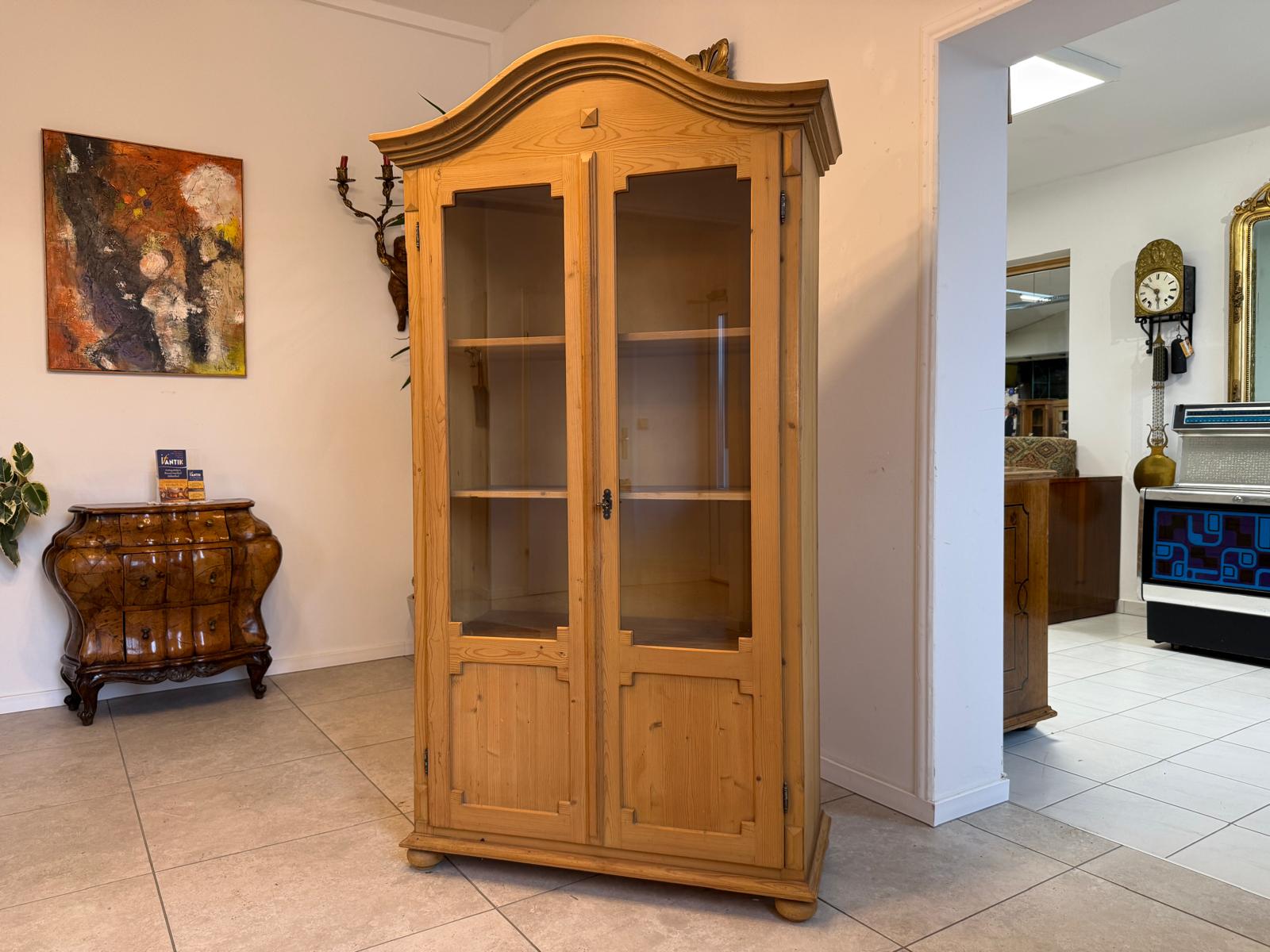 Antike Bauernvitrine Vitrine Naturholz Bücherschrank Alte Bauernmöbel D1155
