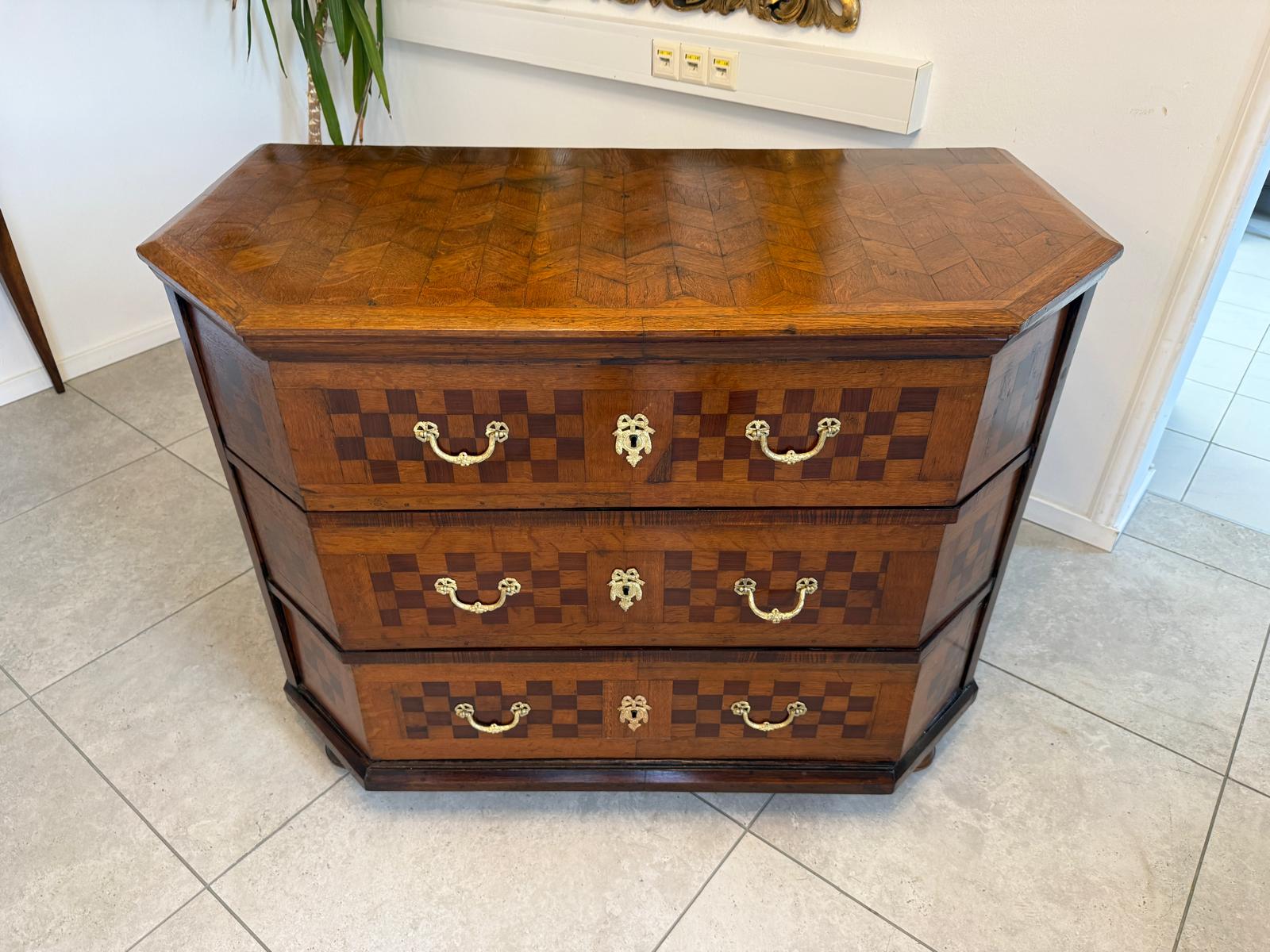 Barock Kommode Eichenholz 1820 Obstholz Marketerien Antiquität Eichenholz  G2368