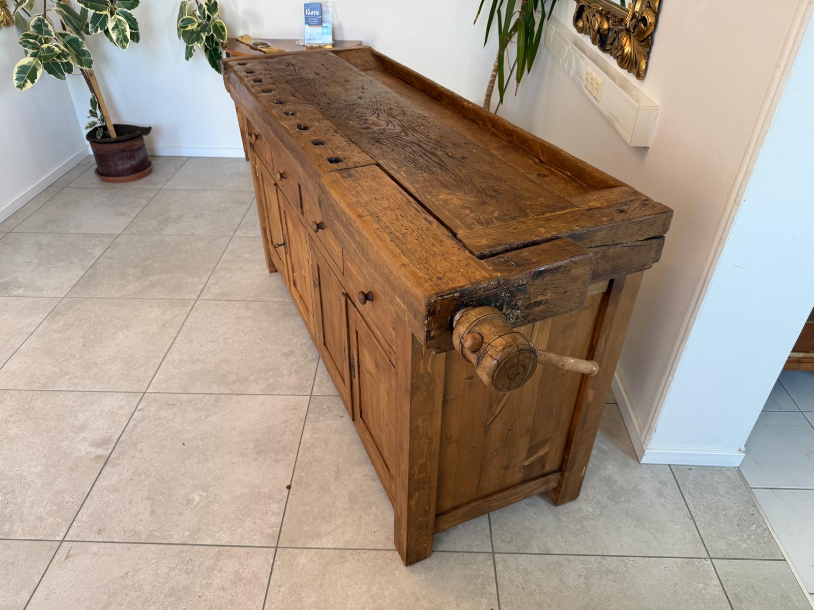Urige Hobelbank Werkbank Pult Tresen Ladenschrank G2190