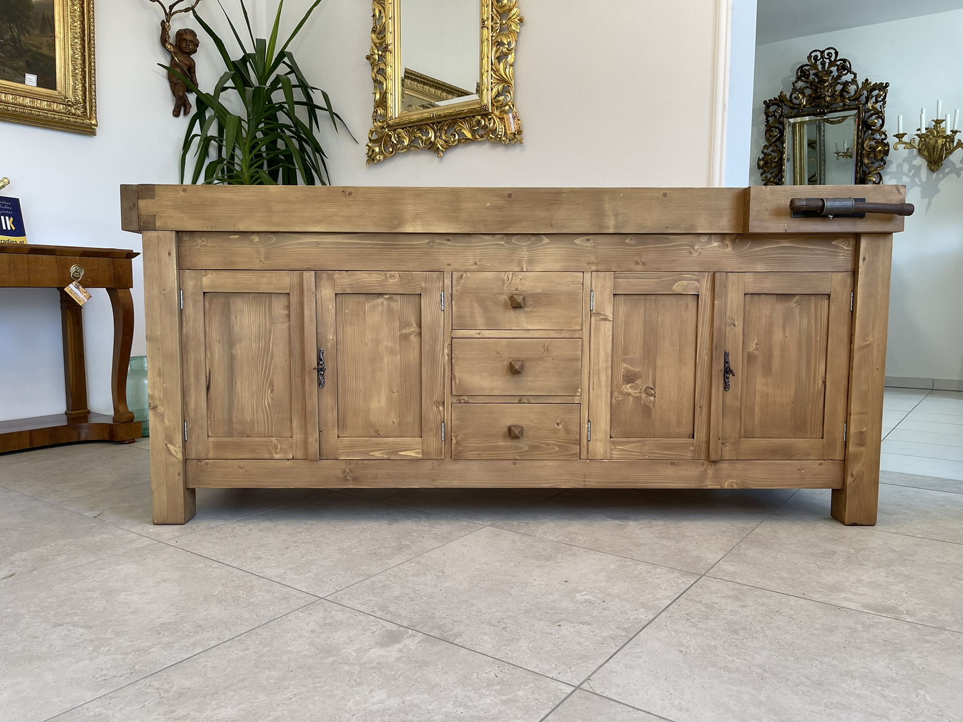 Schreibtisch-Sofa-Pult_09 schwere urige Hobelbank,Werkbank Ladentisch i1382