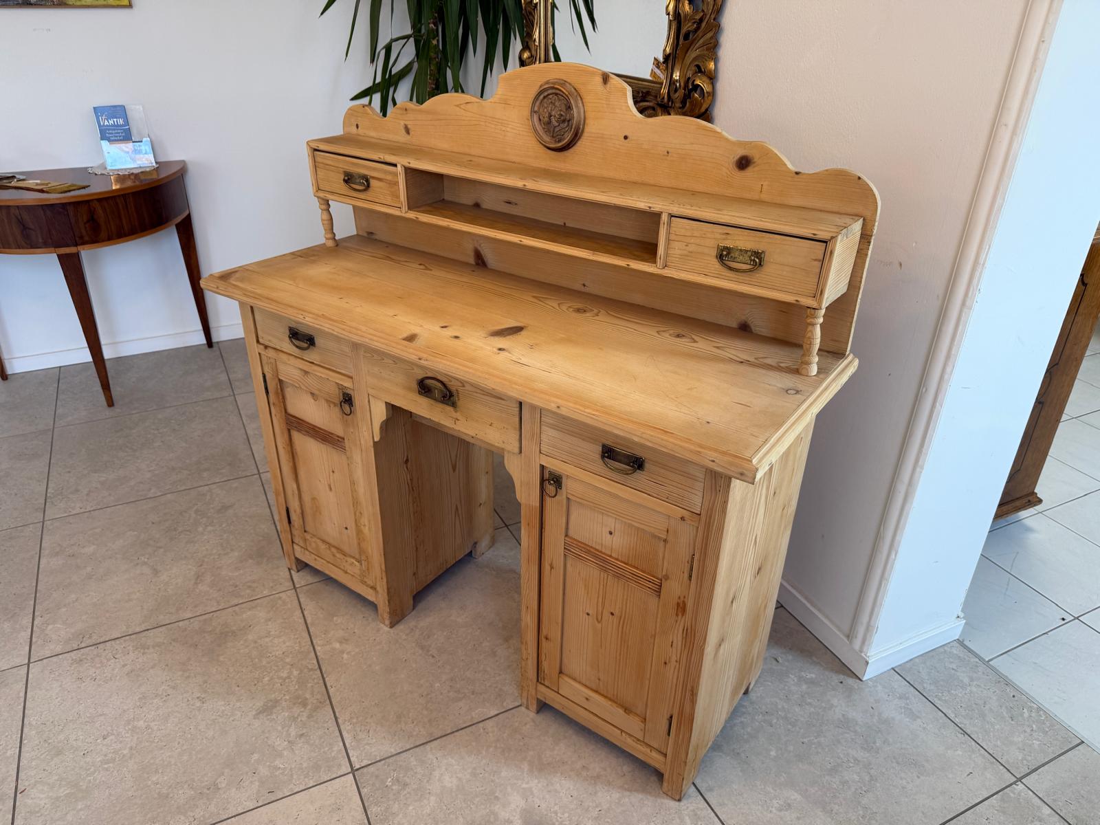 Bäuerlicher Jugendstil Aufsatz Schreibtisch Sekretär Naturholz Antik Alt G1047-1
