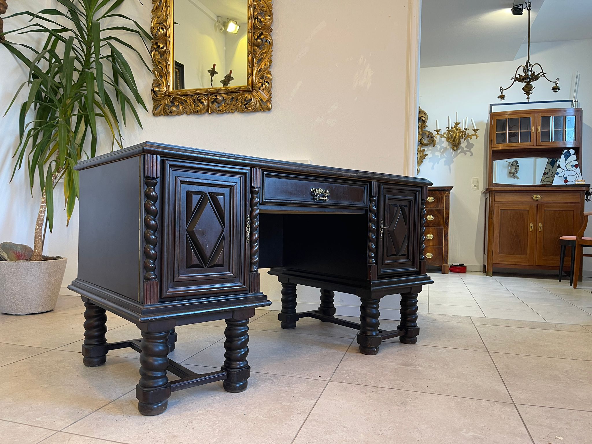 Jugendstil Schreibtisch Sekretär Freisteher Schwarz A5489