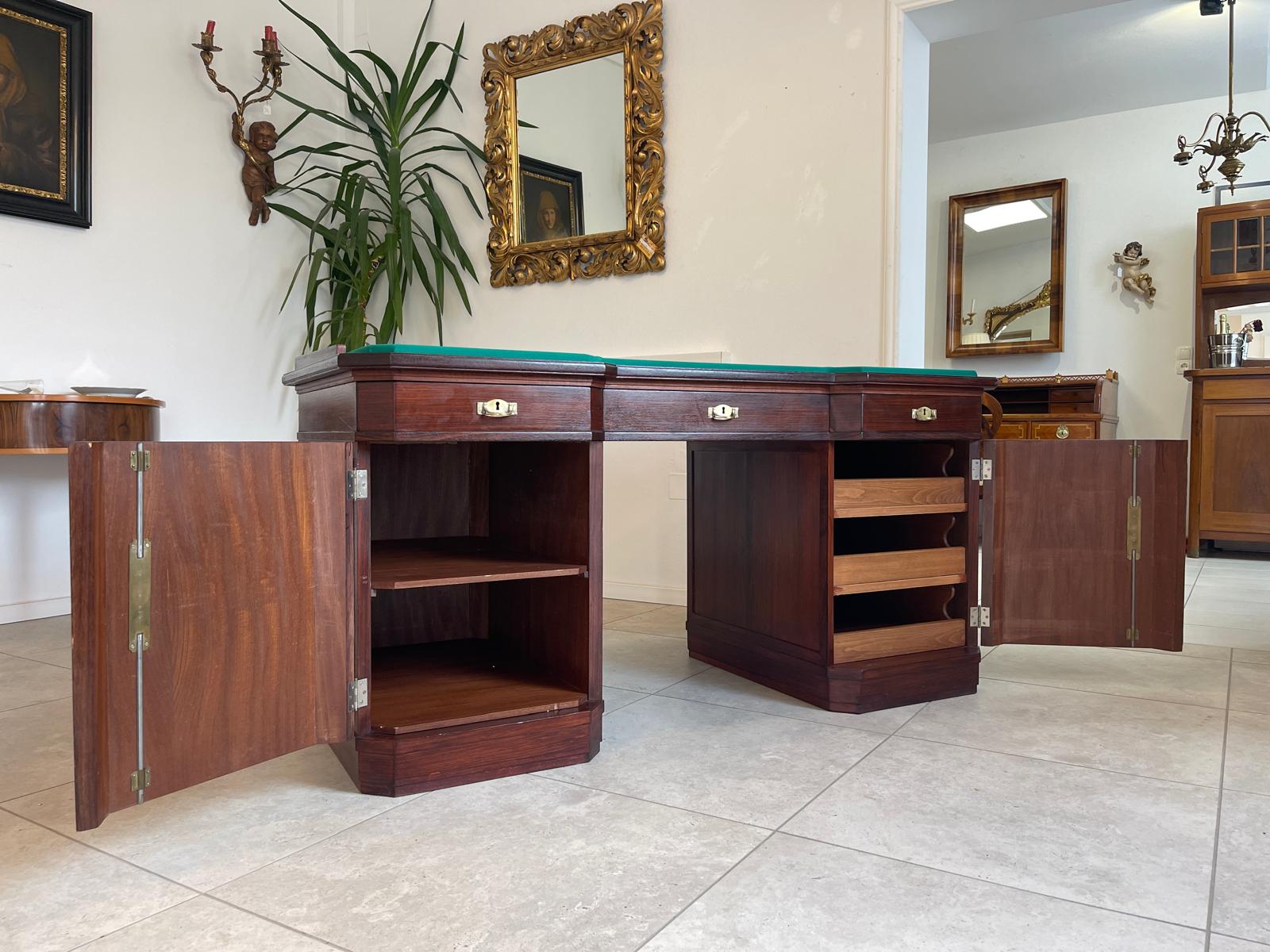 SALE Art Deco Schreibtisch Sekretär - Mahagoni, elegant, antik, 3 Schubladen, Chrombeschläge - Originalstück G1172