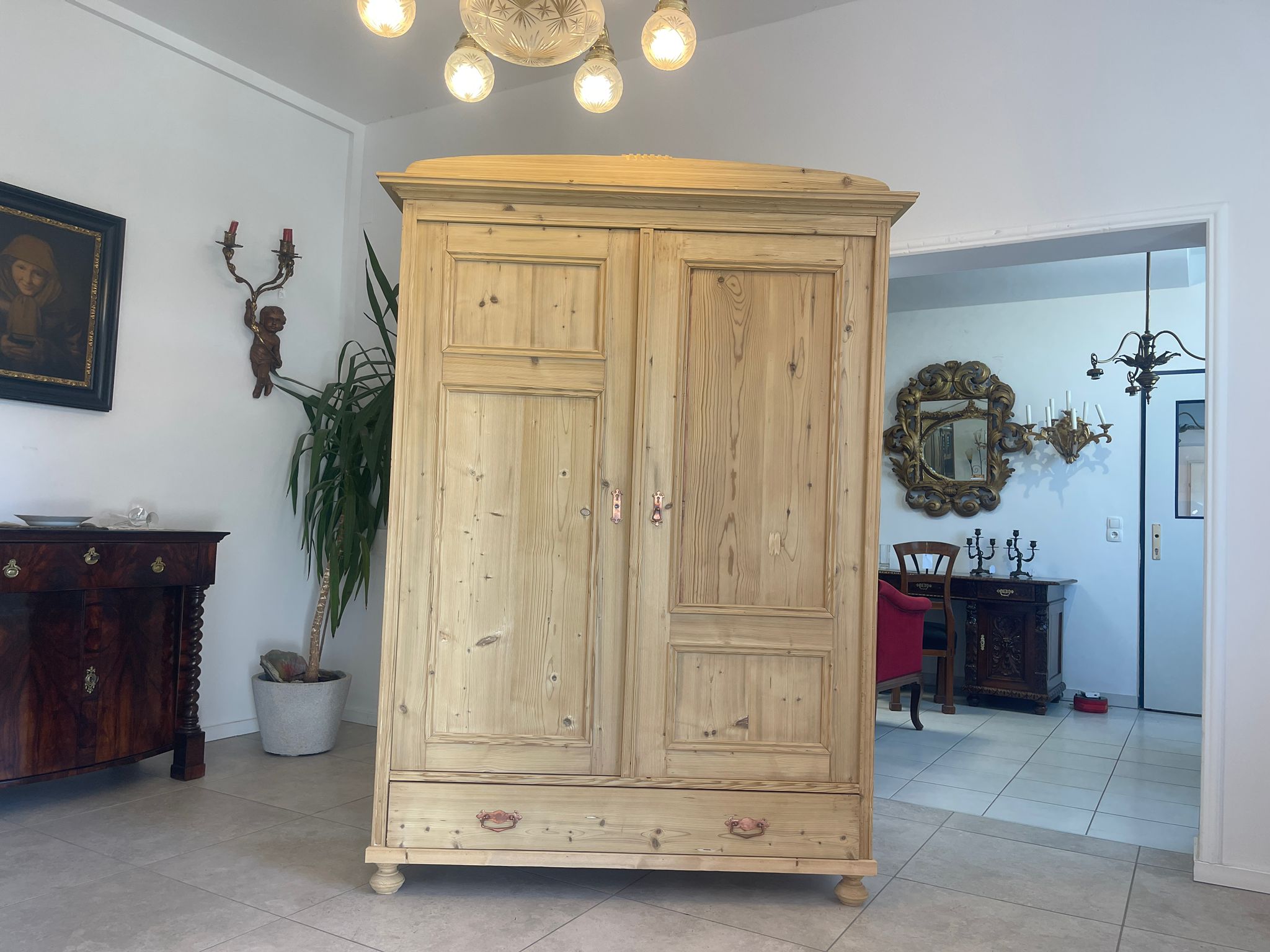 3a0e358e-41e0-4159-b9ab-f023b9667a82 Antiker Bauernschrank Originaler Jugendstil Naturholzschrank A4967