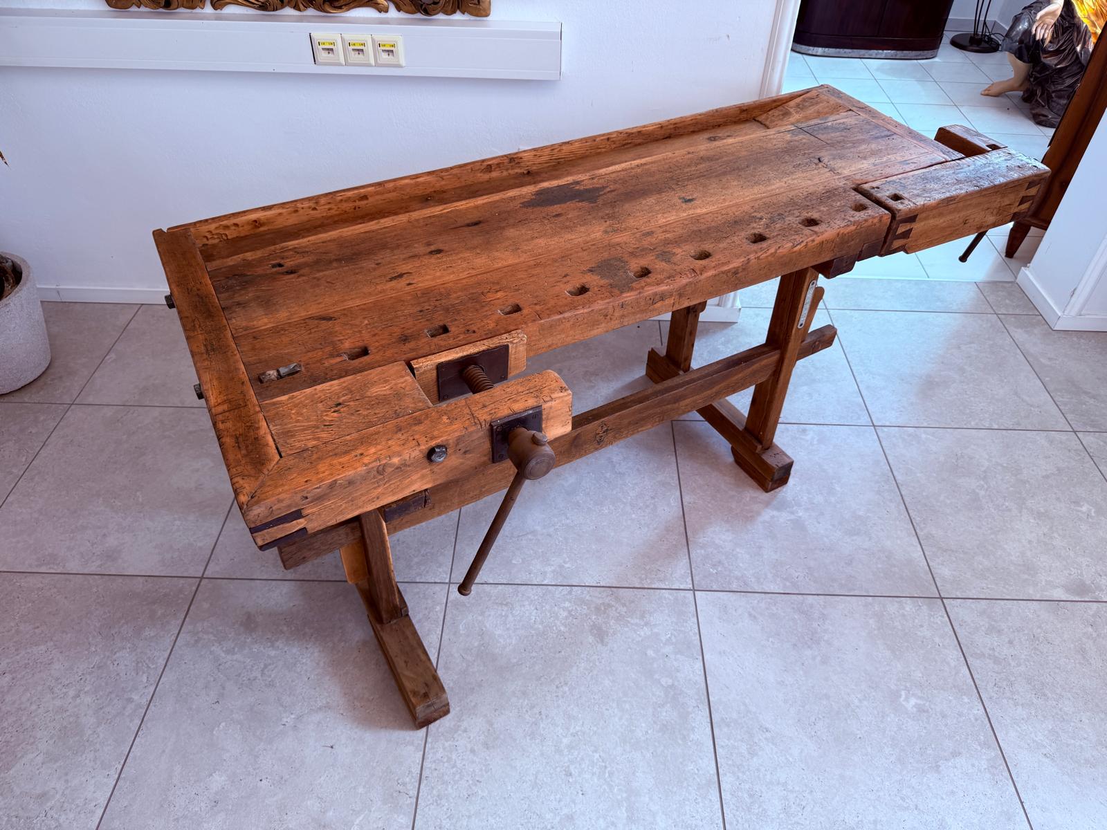Hobelbank antik & restauriert, Werkbank, Designertisch, Thresen D2500