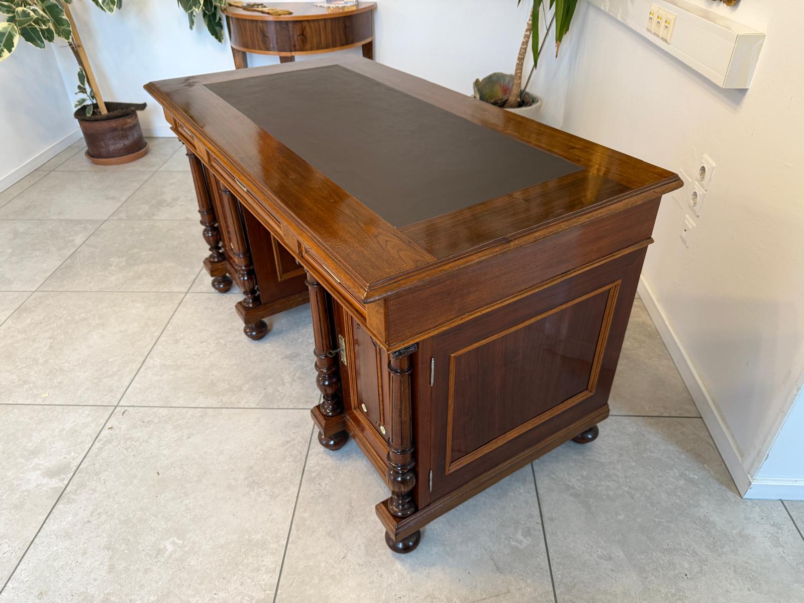Restaurierter Original Gründerzeit Säulen Schreibtisch Sekretär Eichenholz G2240