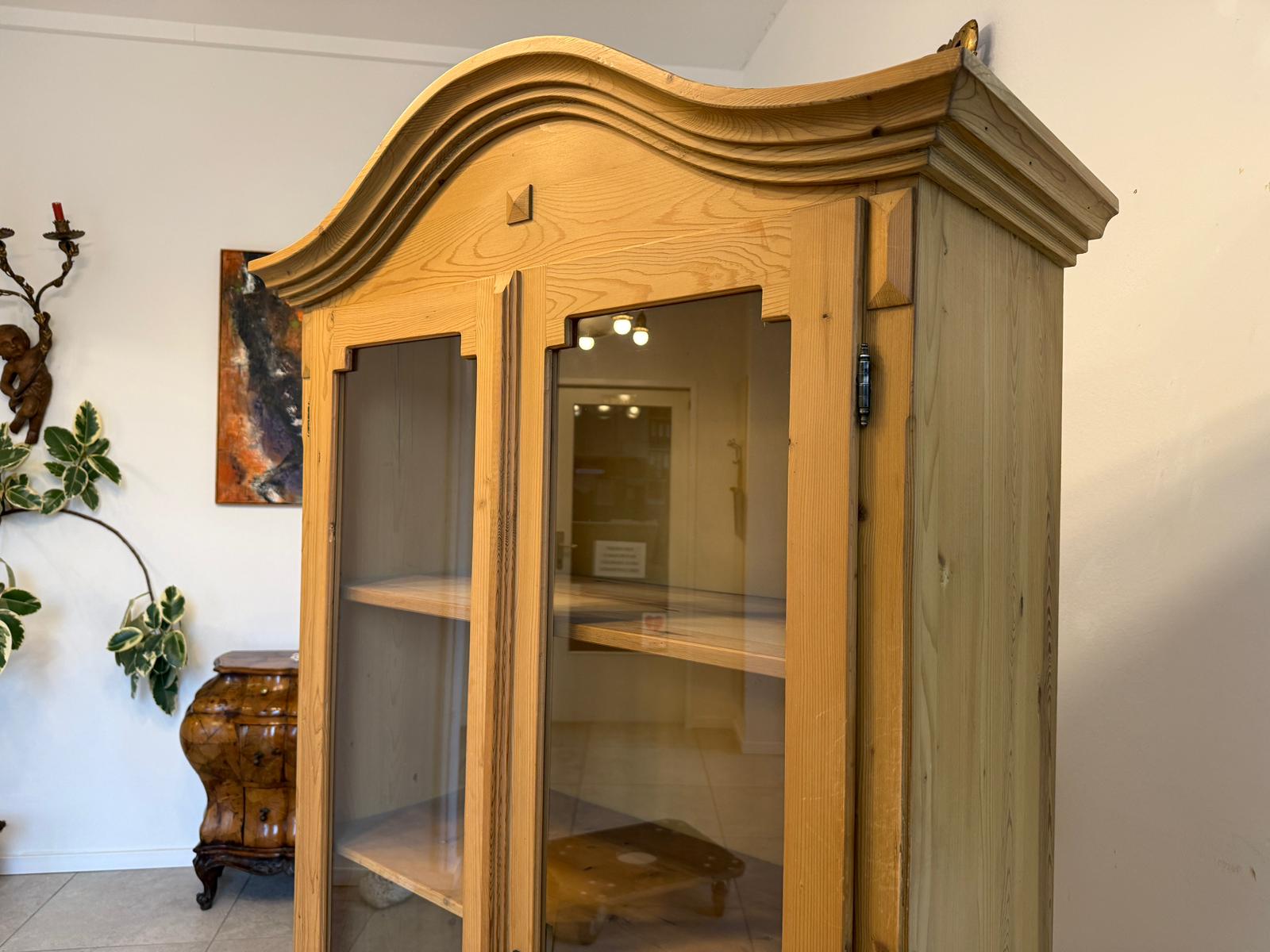 Antike Bauernvitrine Vitrine Naturholz Bücherschrank Alte Bauernmöbel D1155