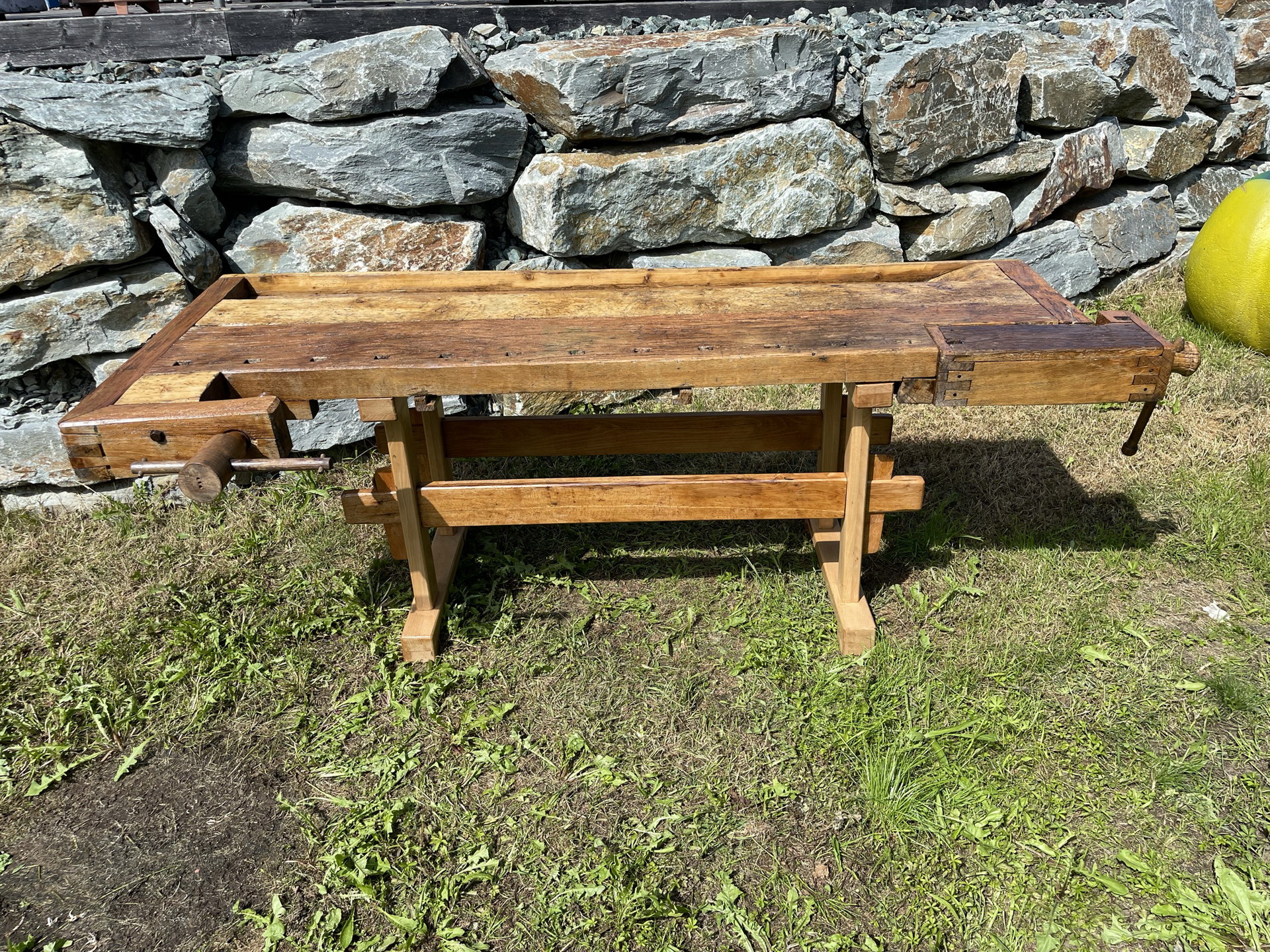 Barock-Biedermeier_02 urige restaurierte Hobelbank, Werkbank, Küchentisch A3063
