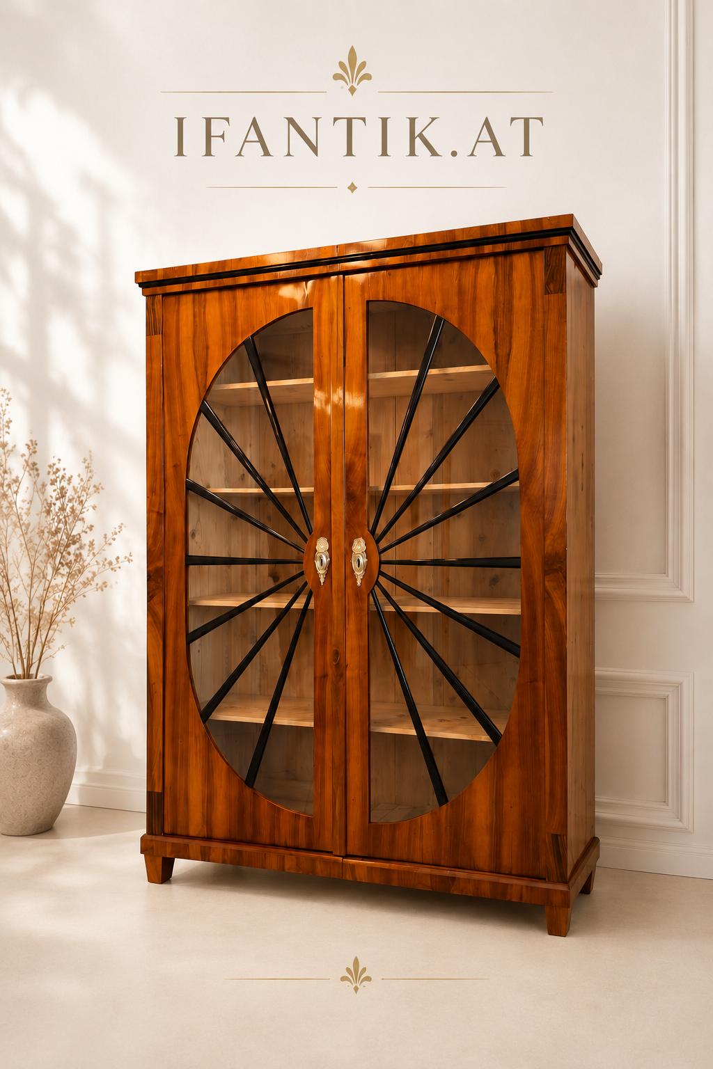 Biedermeier Vitrine Sonnenvitrine Bücherschrank Bibliotheksschrank Nussholz D2607