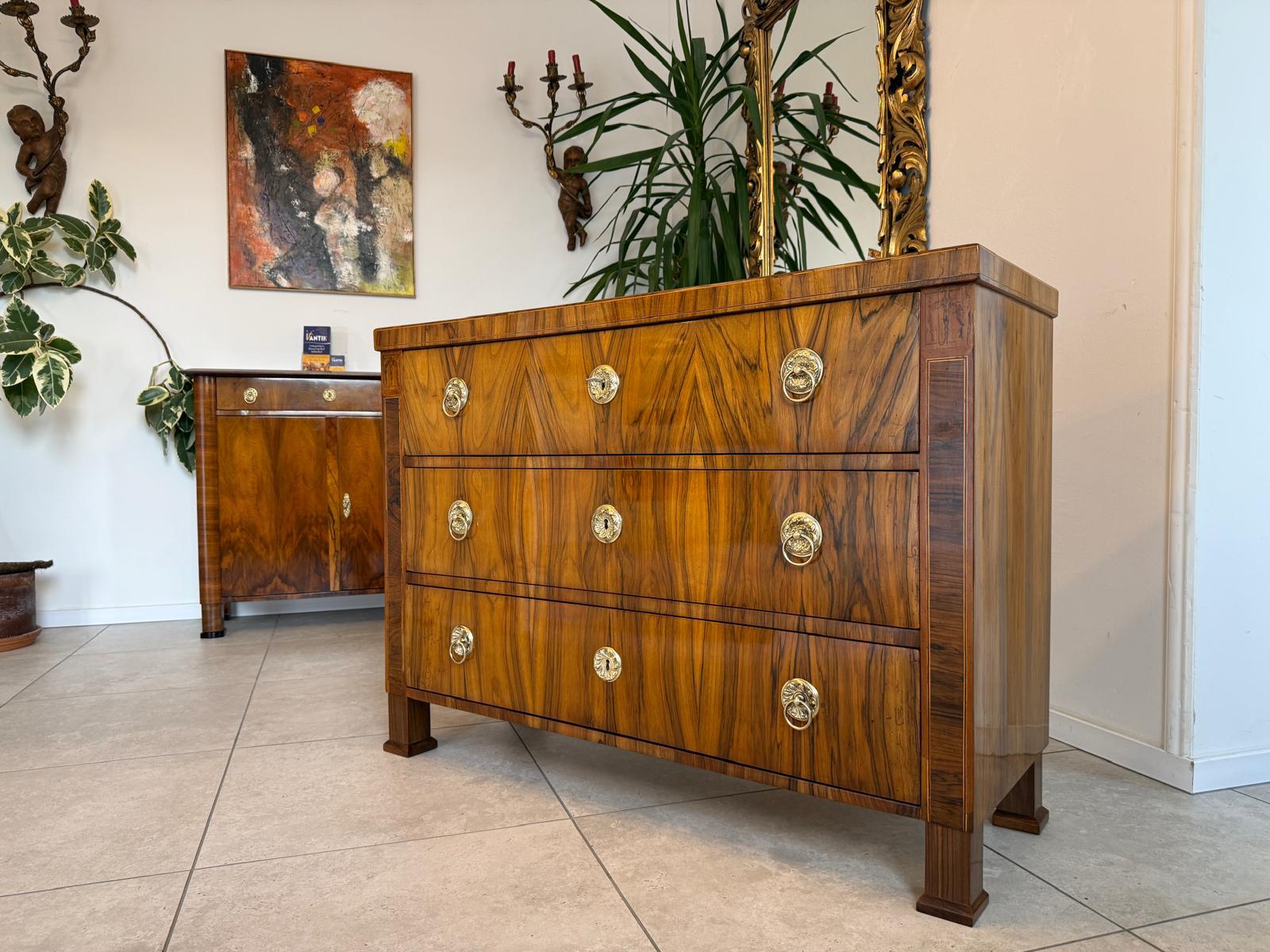 Biedermeier Kommode 3 Ladenkommode Nussholz Antiquität Restauriert D2292
