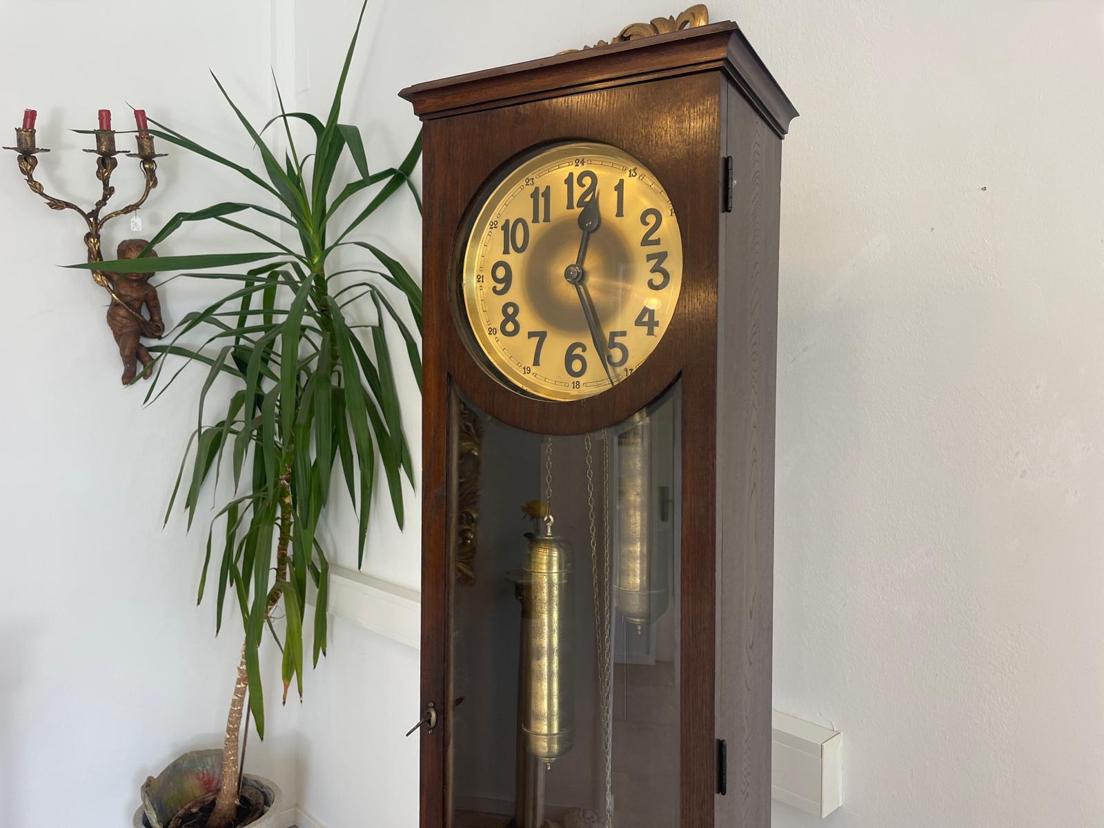 Originaler Jugendstil Regulator Standuhr 2 Gewichte Antik G1354