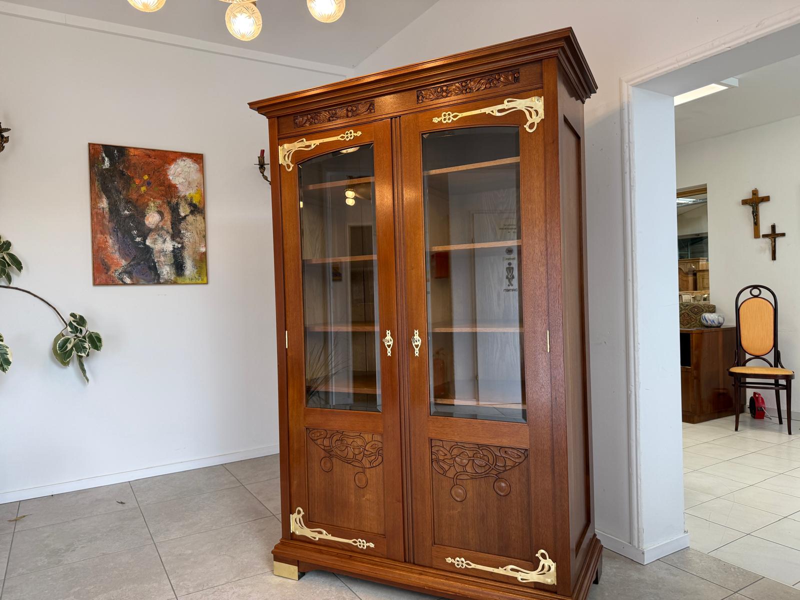 Jugendstil Vitrine Glasschrank Bücherschrank Bibliothekschrank Antiquität D2866