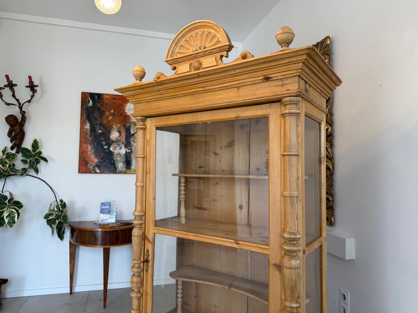 Originale Vitrine Bauernschrank Naturholz Bücherschrank Bauernvitrine Antik G2144