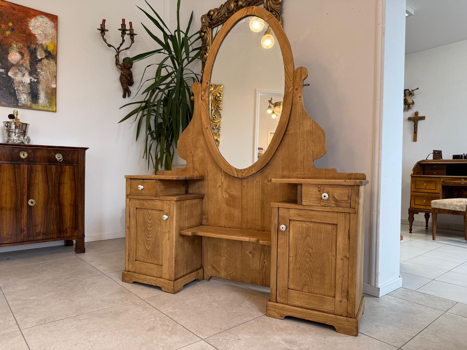 Jugendstil Spiegelanrichte Psyche Antikes Möbelstück mit Schwenkspiegel G2138