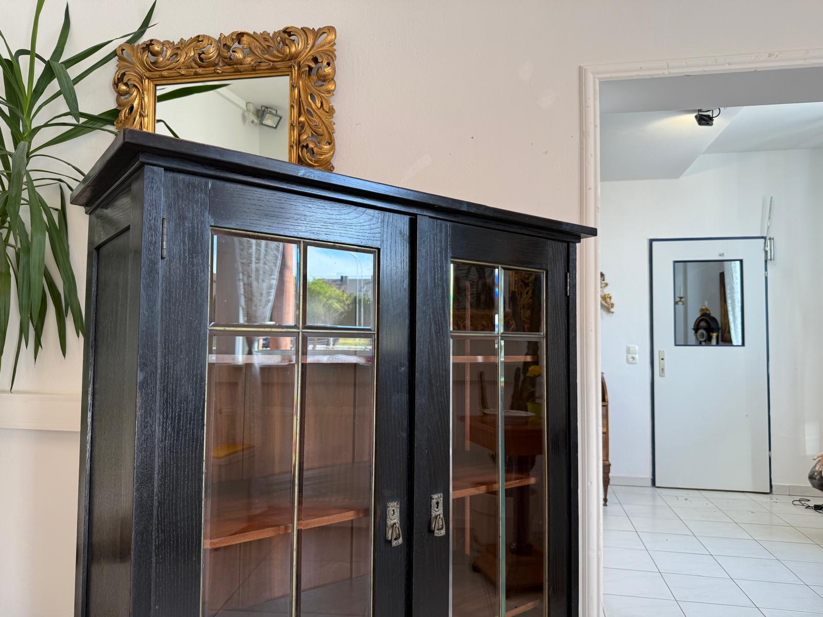 Original Jugendstil Vitrine Bücherschrank Vitrinenschrank Schwarz Antik G2060