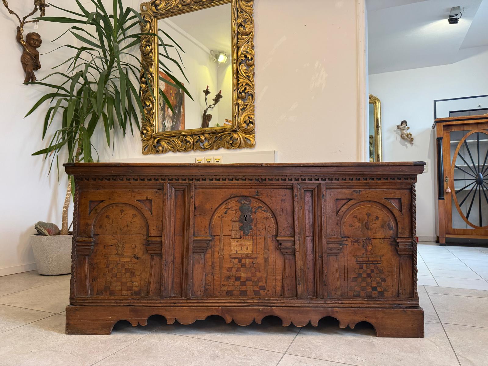 Truhe Bauerntruhe Naturholztruhe Nadelholz Bauernmöbel Antiquität G2366