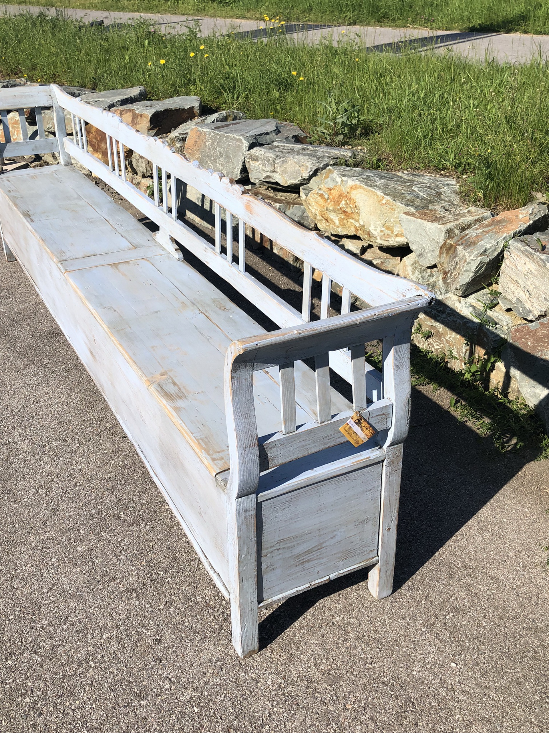 Bauernschrank-handbemalt-Bauernstube-jogltisch_20 provinzielle urige alte Truhenbank Küchenbank Bauernmöbel 312cm Heu1001