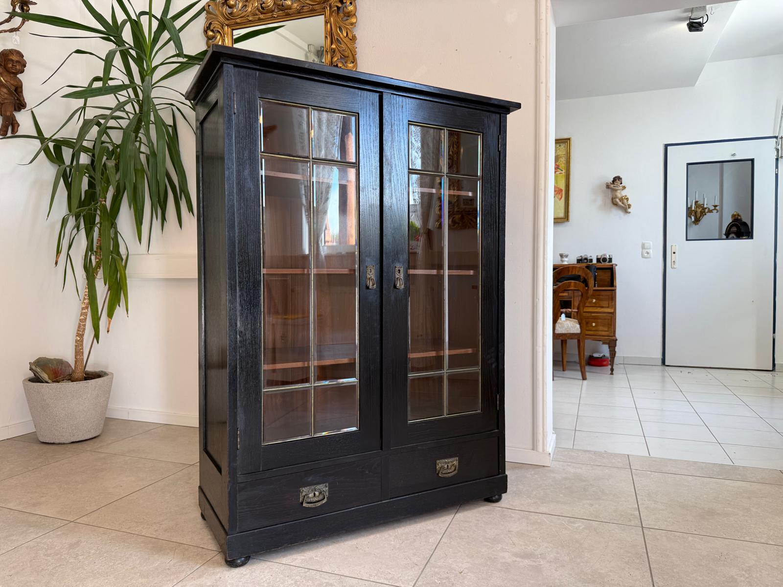 Original Jugendstil Vitrine Bücherschrank Vitrinenschrank Schwarz Antik G2060