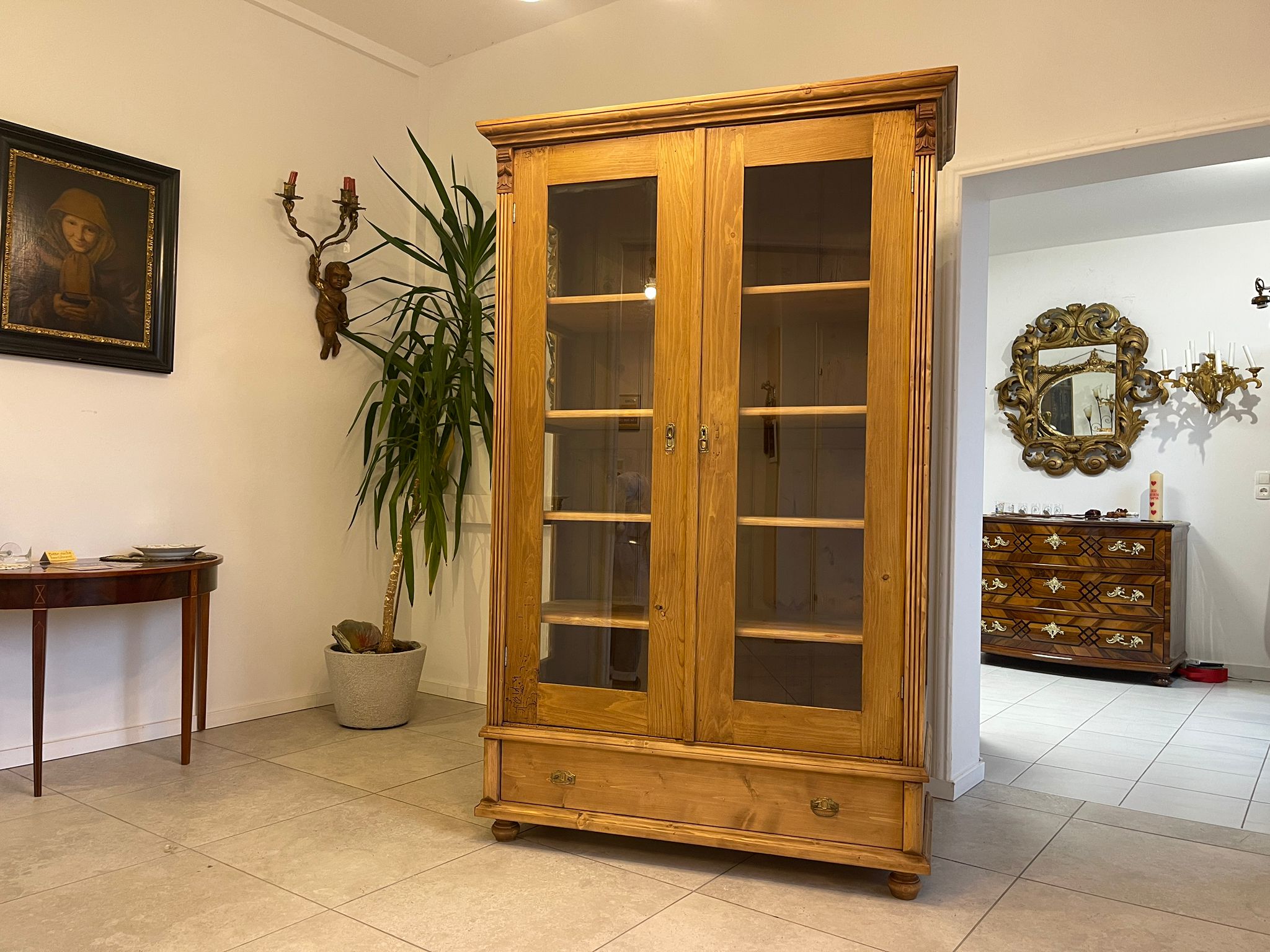 Bäuerliche Vitrine Bauernvitrine Bauernschrank Naturholz Bücherschrank Bauernmöbel A5129