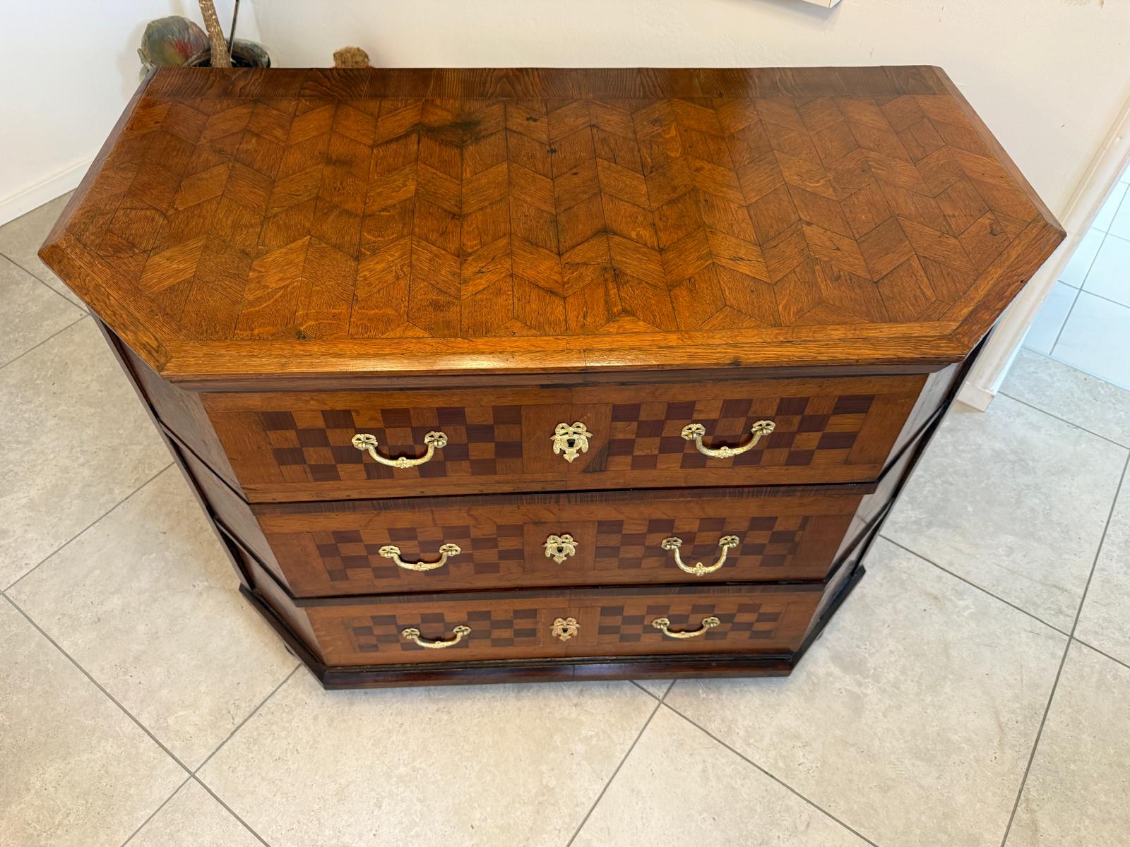 Barock Kommode Eichenholz 1820 Obstholz Marketerien Antiquität Eichenholz  G2368