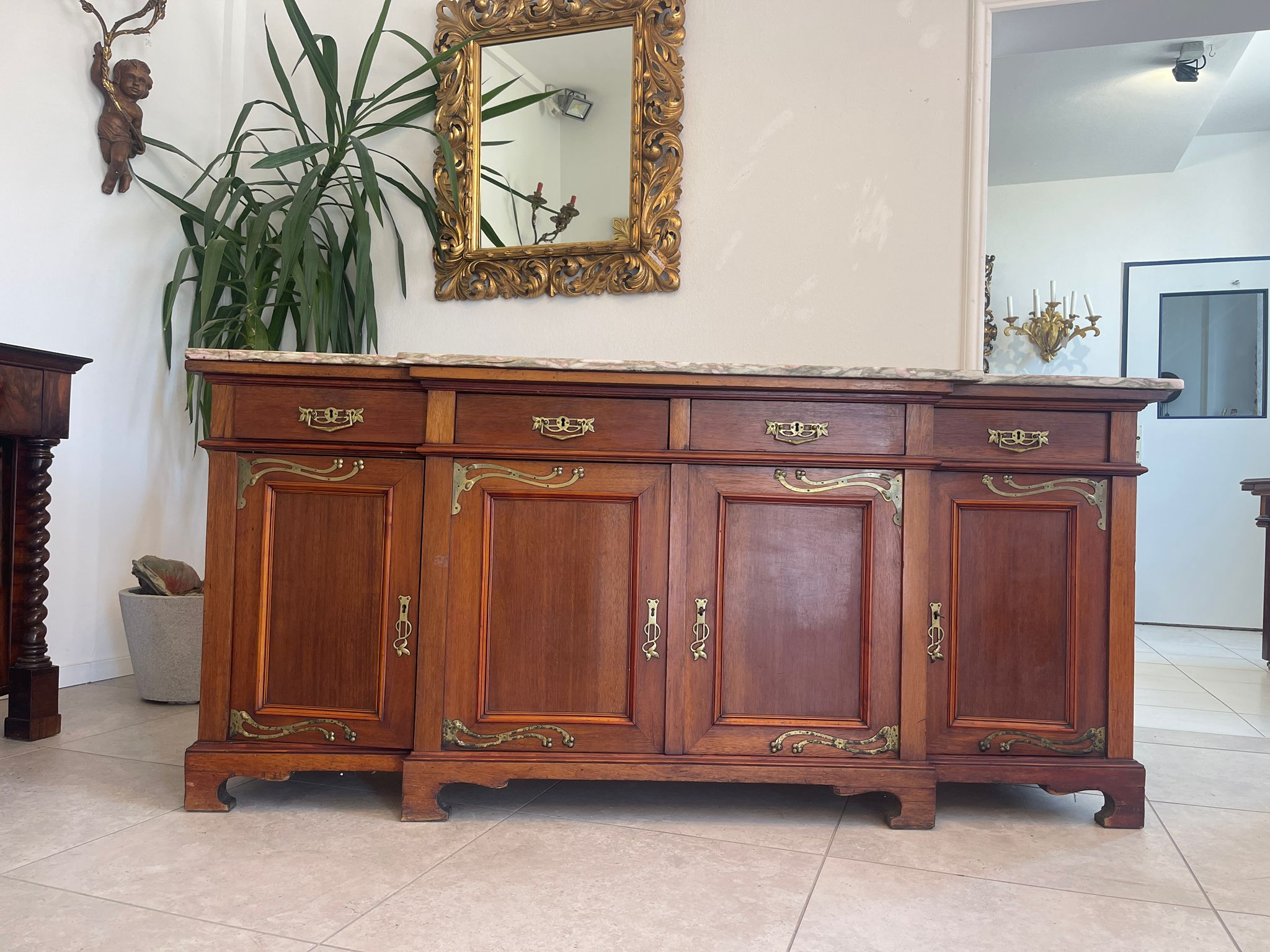 3d3b48e9-9ef3-483b-8619-d61a48e01fc9 Originales Jugendstil Aufsatzbuffet Bücherschrank Vitrinenschrank A4909