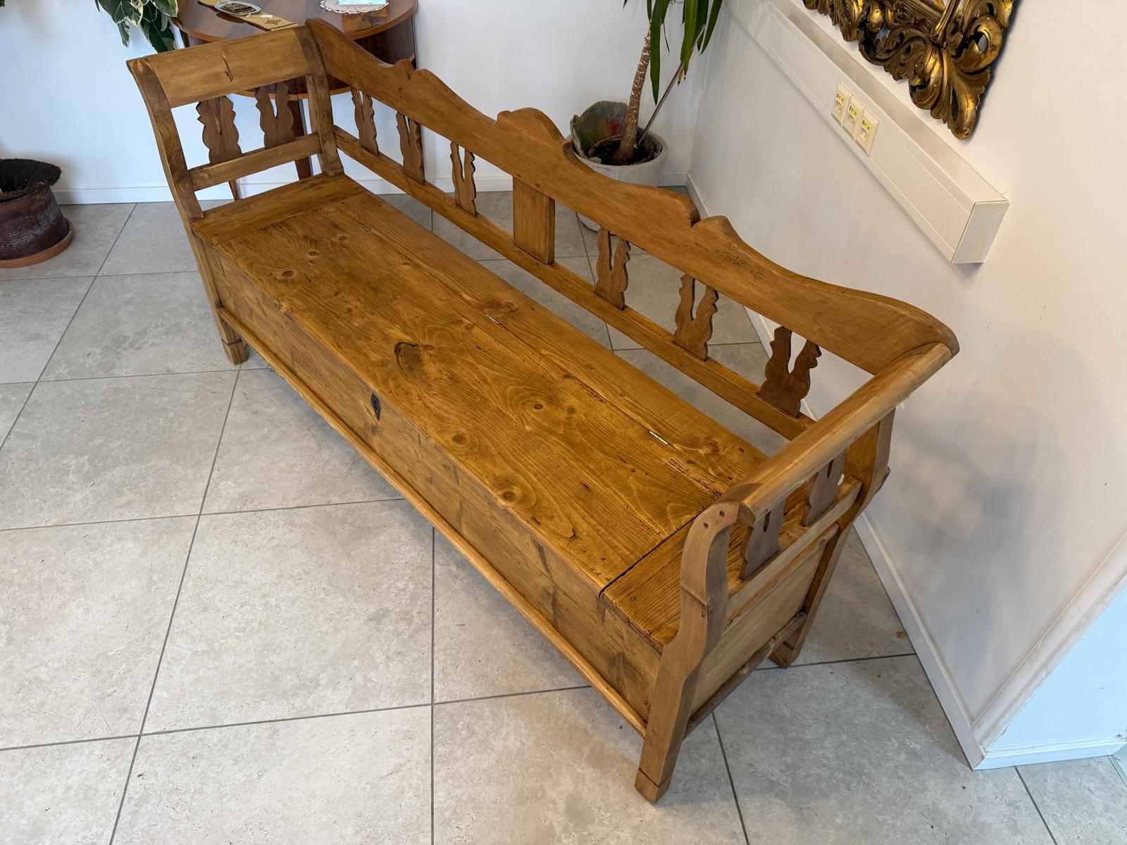 Provinzielle Biedermeier Truhenbank Landhausbank Antik D1087