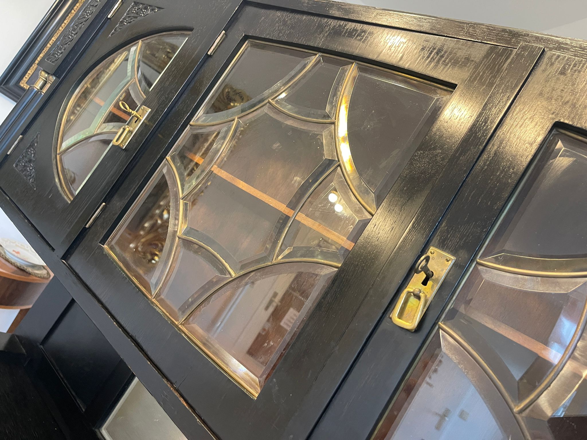 Schmale Originale Jugendstil Kredenz Bücherschrank Antiquität G1043