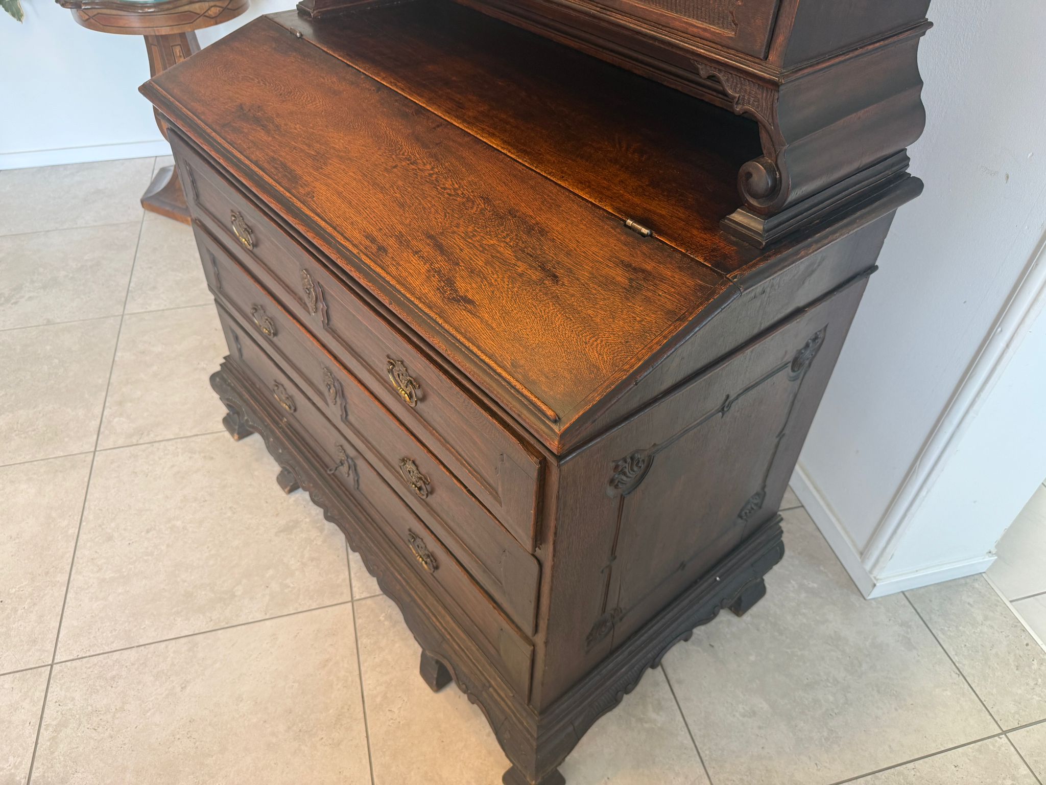 Barock Eichensekretär Aufsatzschrank Schreibsekretär Anqituität  D2377