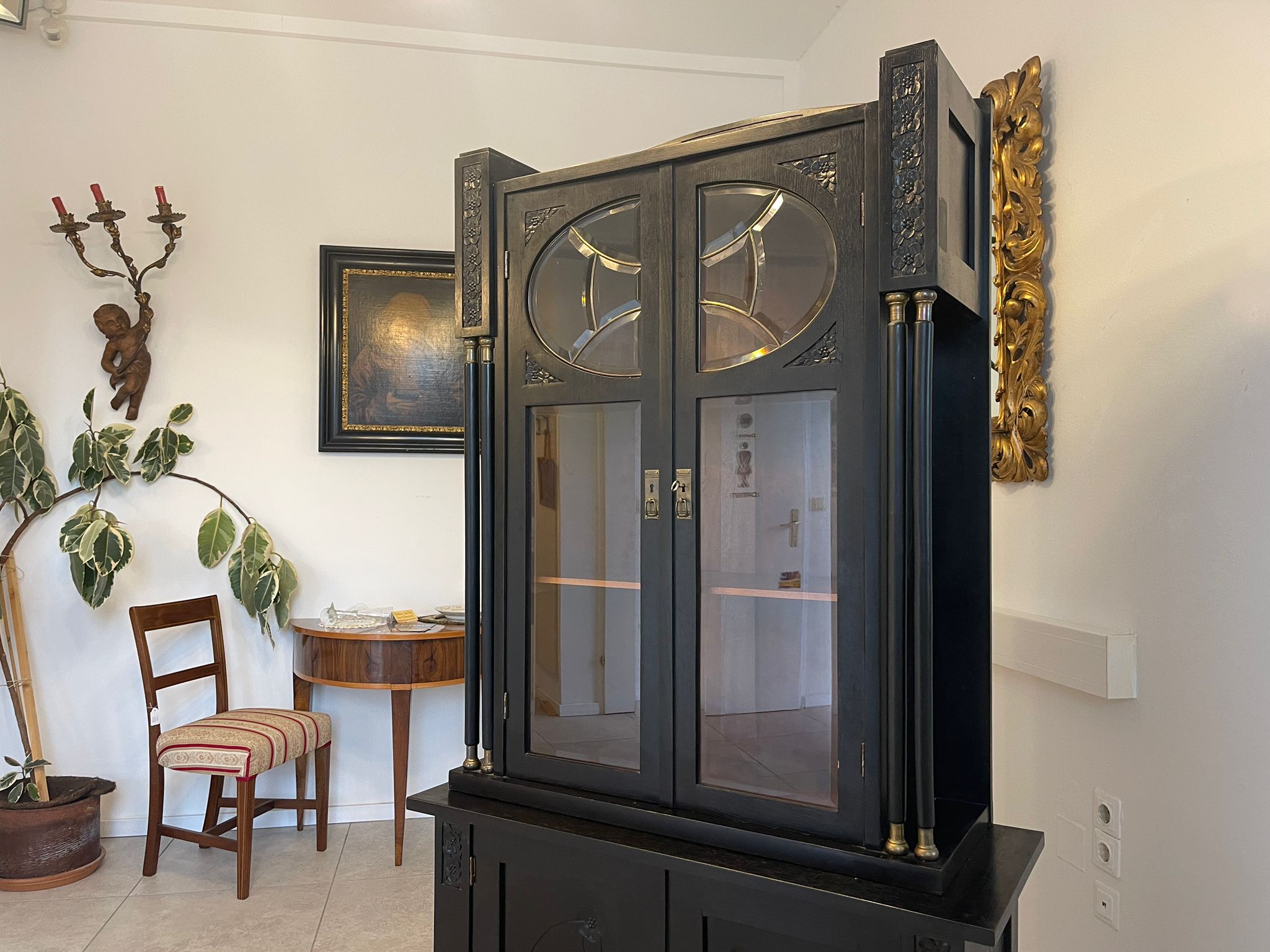 Schmale Originale Jugendstil Kredenz Bücherschrank Antiquität G1044