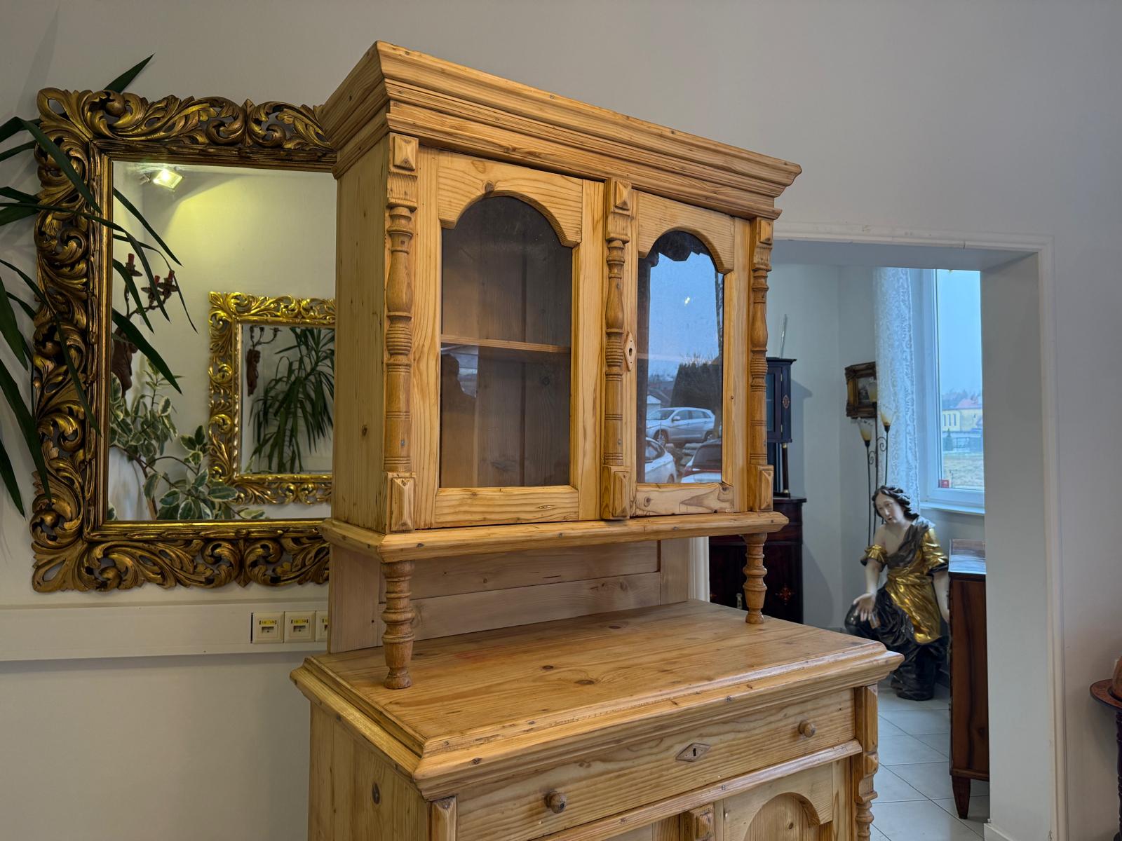 Restaurierte Gründerzeit Küchenkredenz Antike Bauernmöbel Vitrinenschrank D1084