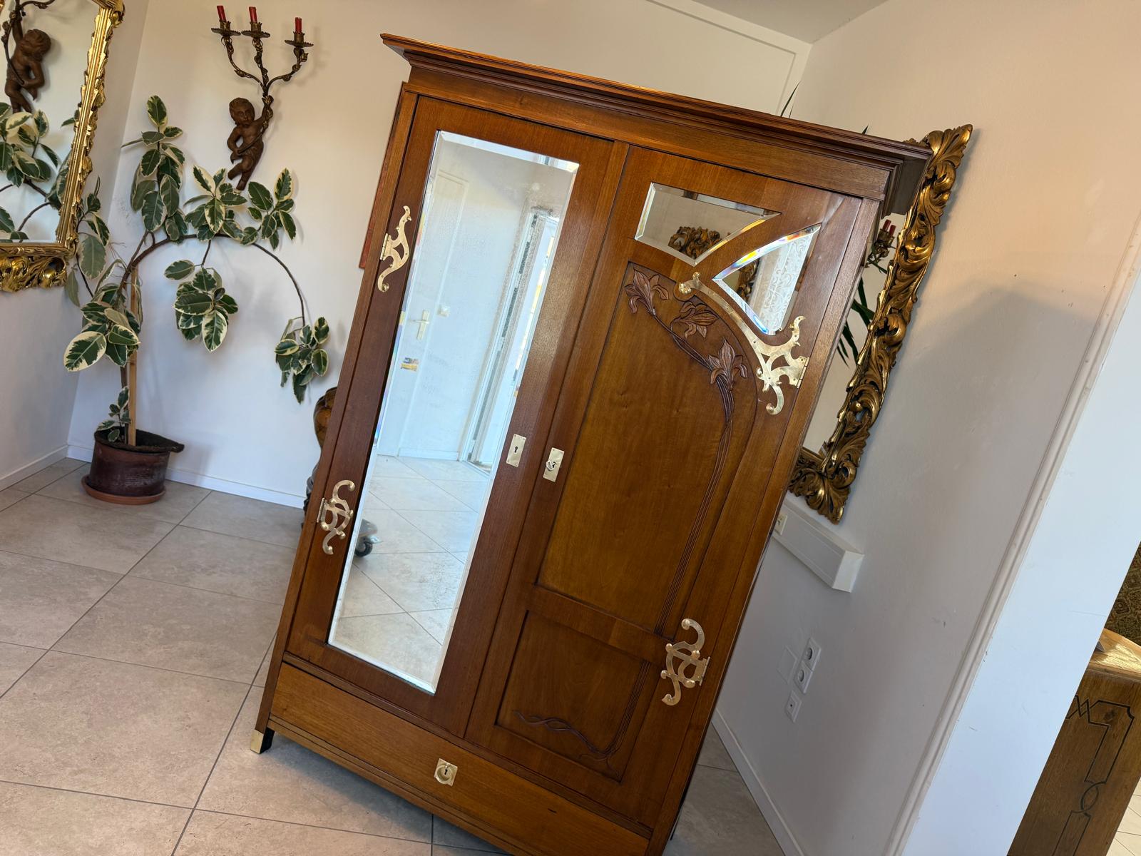 Jugendstil Spiegelschrank Kleiderschrank Bücherschrank Restauriert D1191