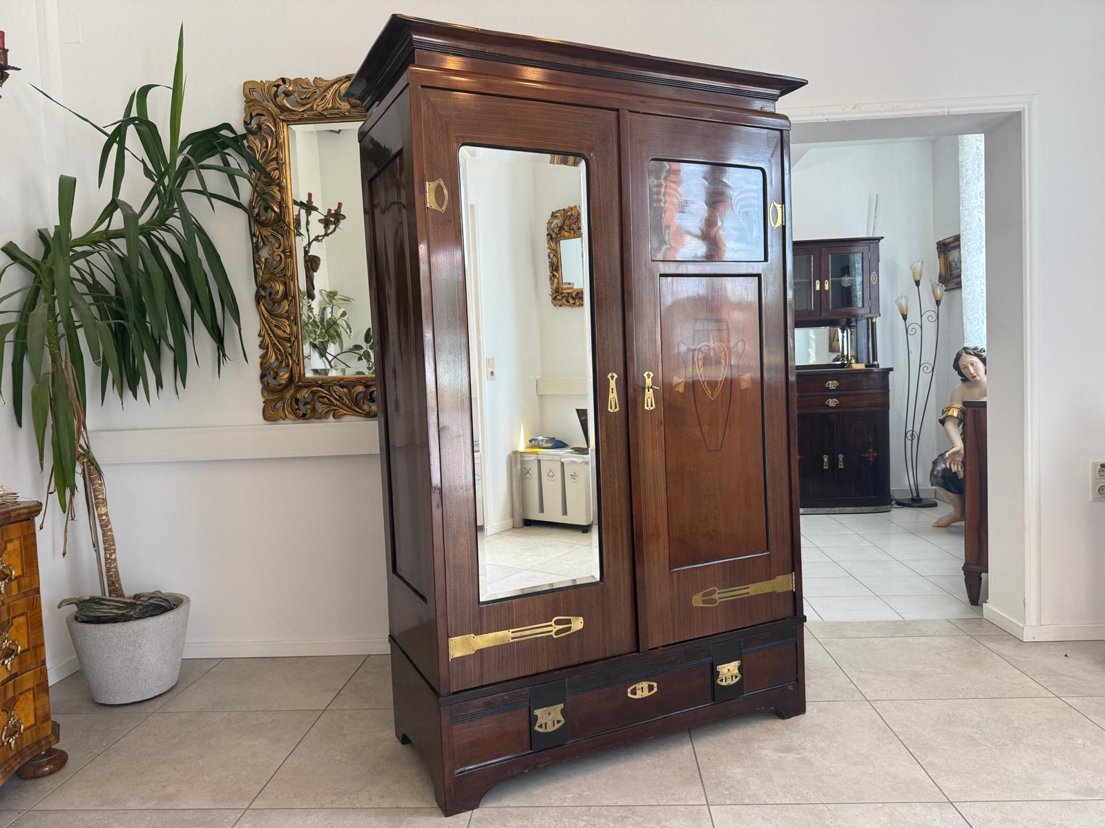 Jugendstil Schrank Kleiderkasten Spiegelschrank Originalstück D2797