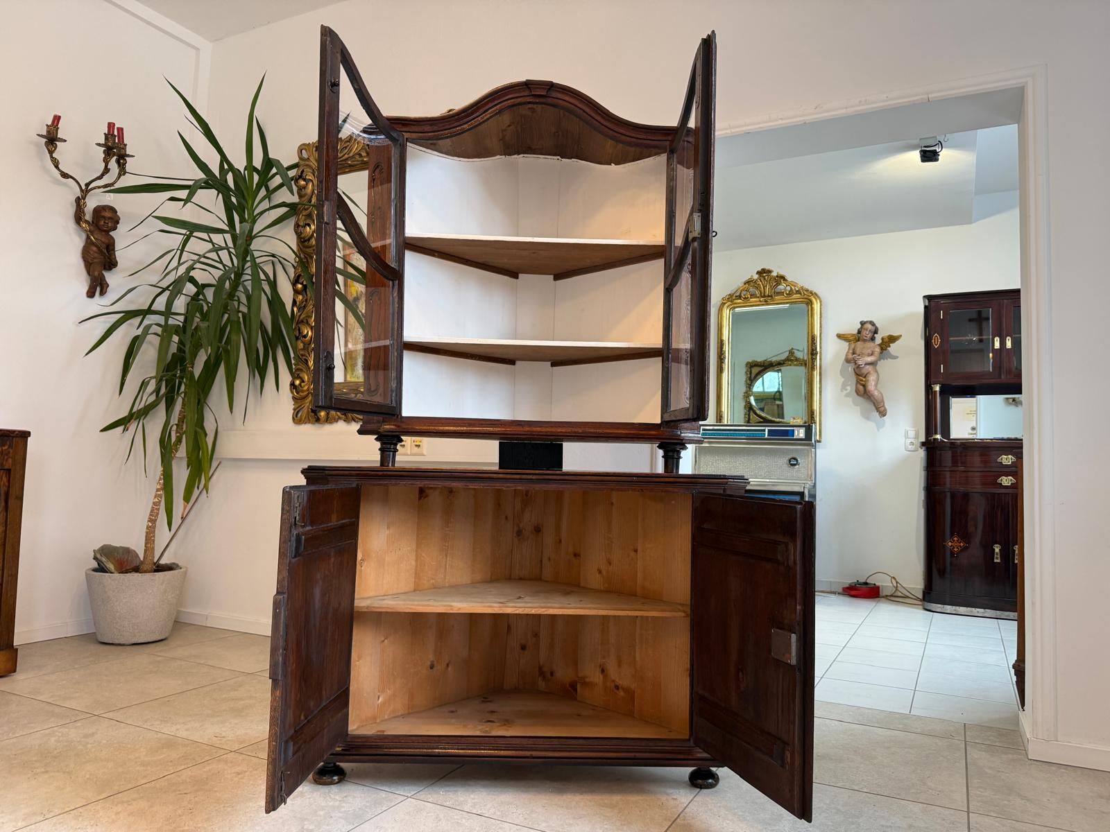 Originale Eckanrichte Eckvitrine Eckmöbel Barock Antiquität D1141