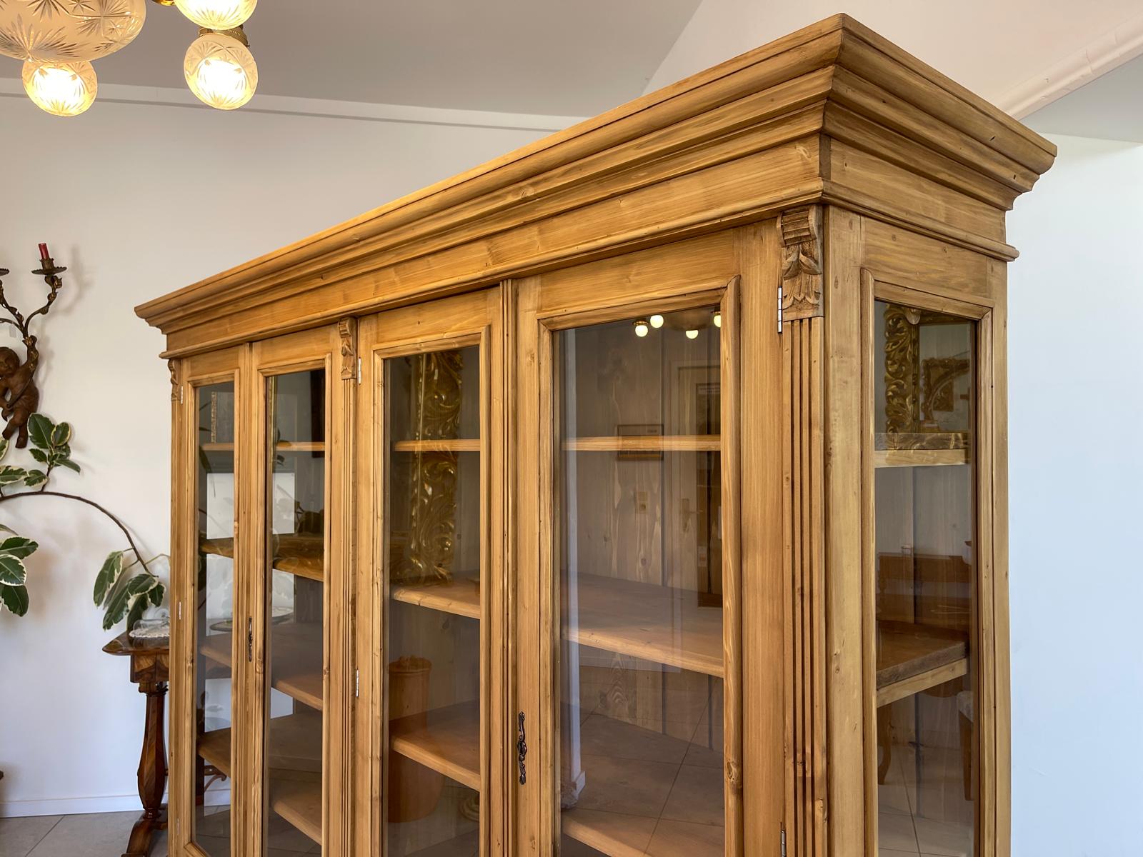 Bäuerliche Glas Vitrine Glasschrank Naturholz Bücherschrank Weichholz G1646