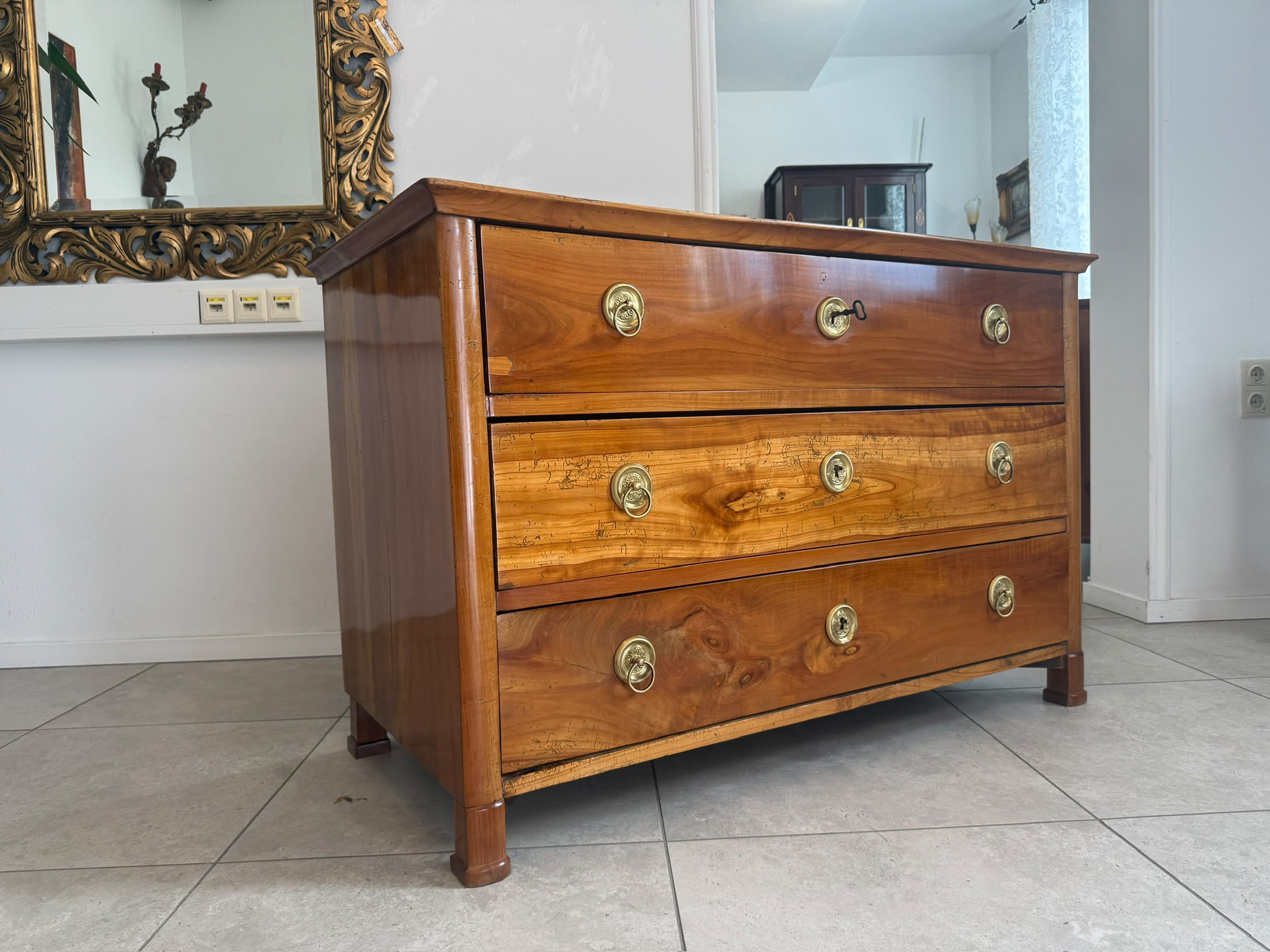 Alt Restaurierte Biedermeier Kommode Kirschholz Antiquität D2787