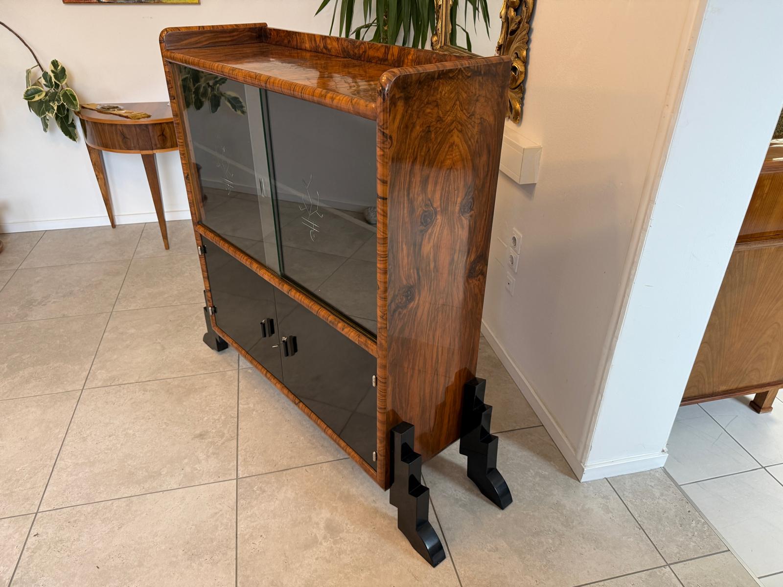 Altrestaurierte Art Deco Vitrine Glasschrank Bücherschrank G2272