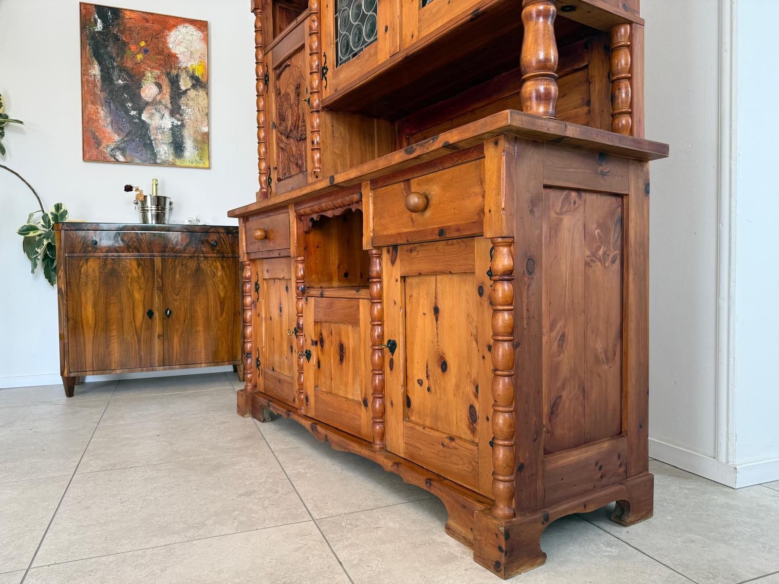Historismus Kredenz Aufsatzschrank Buffet Tiffany Verglasung G1990