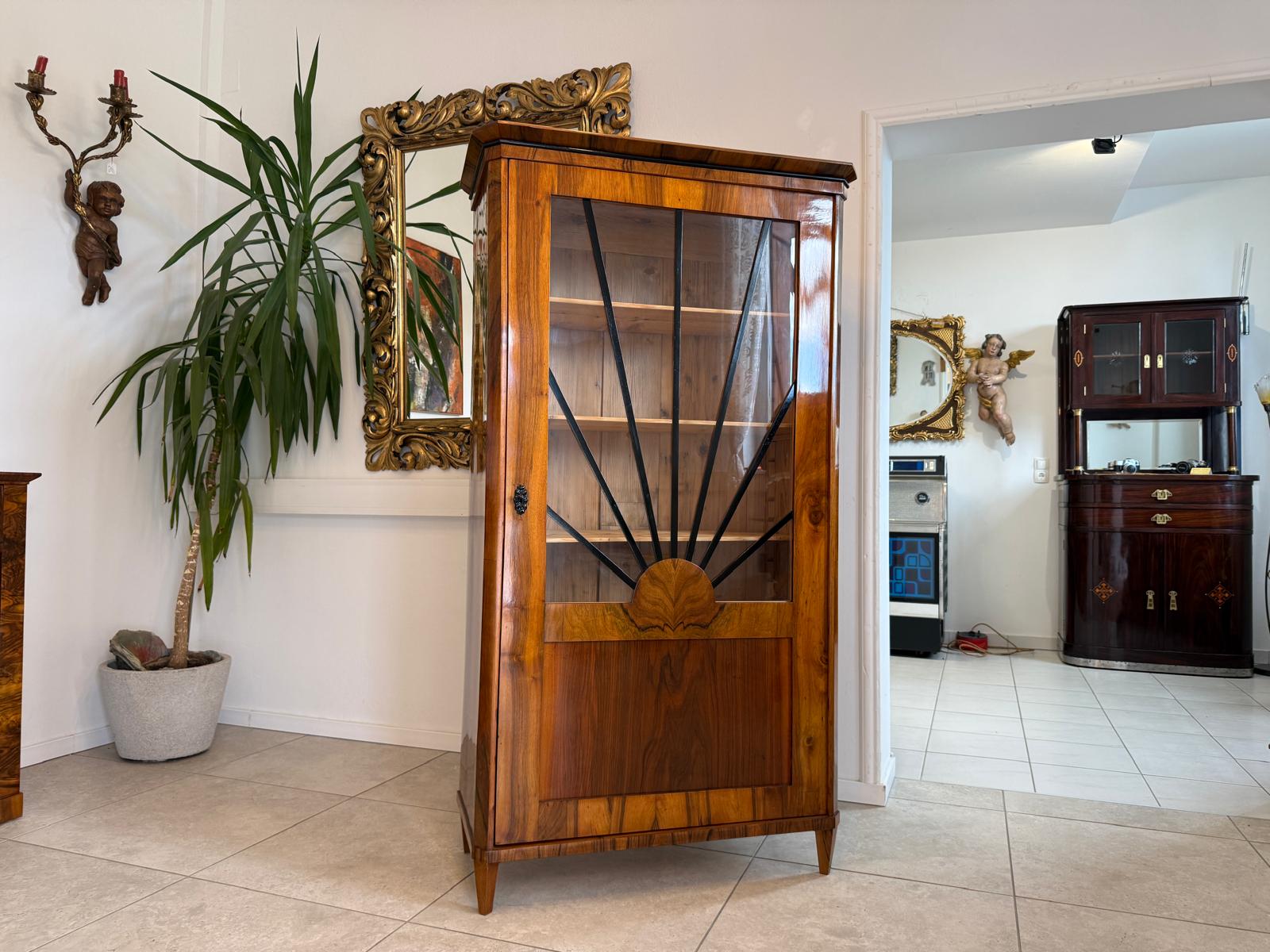 Sale Biedermeier Vitrine Sonnenvitrine Bücherschrank Bibliotheksschrank Nussholz D2477