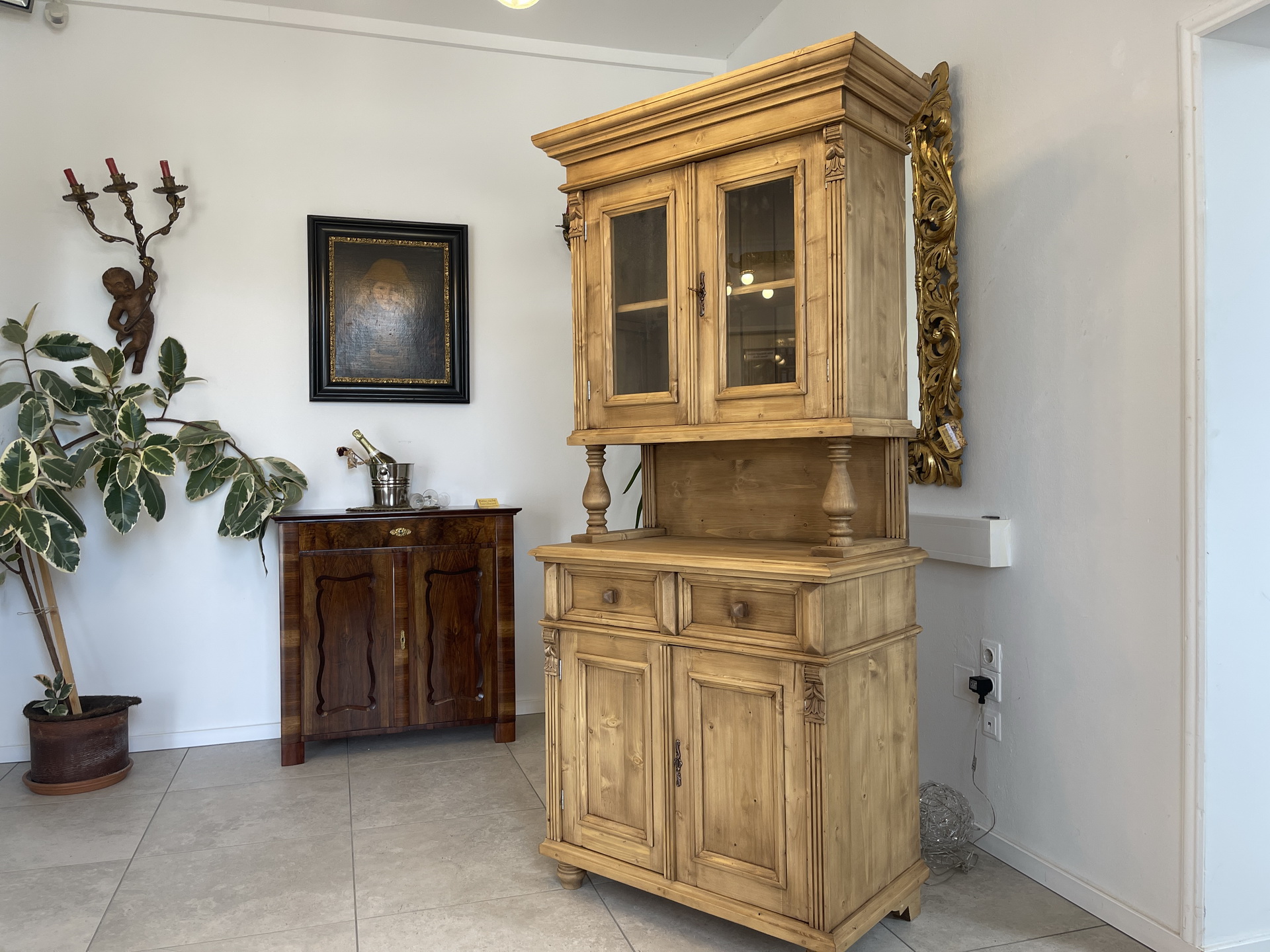 Biedermeier-Barock-18Da4dU6vht2Hkk Schmale Gründerzeit Küchenkredenz Bauernschrank A4078