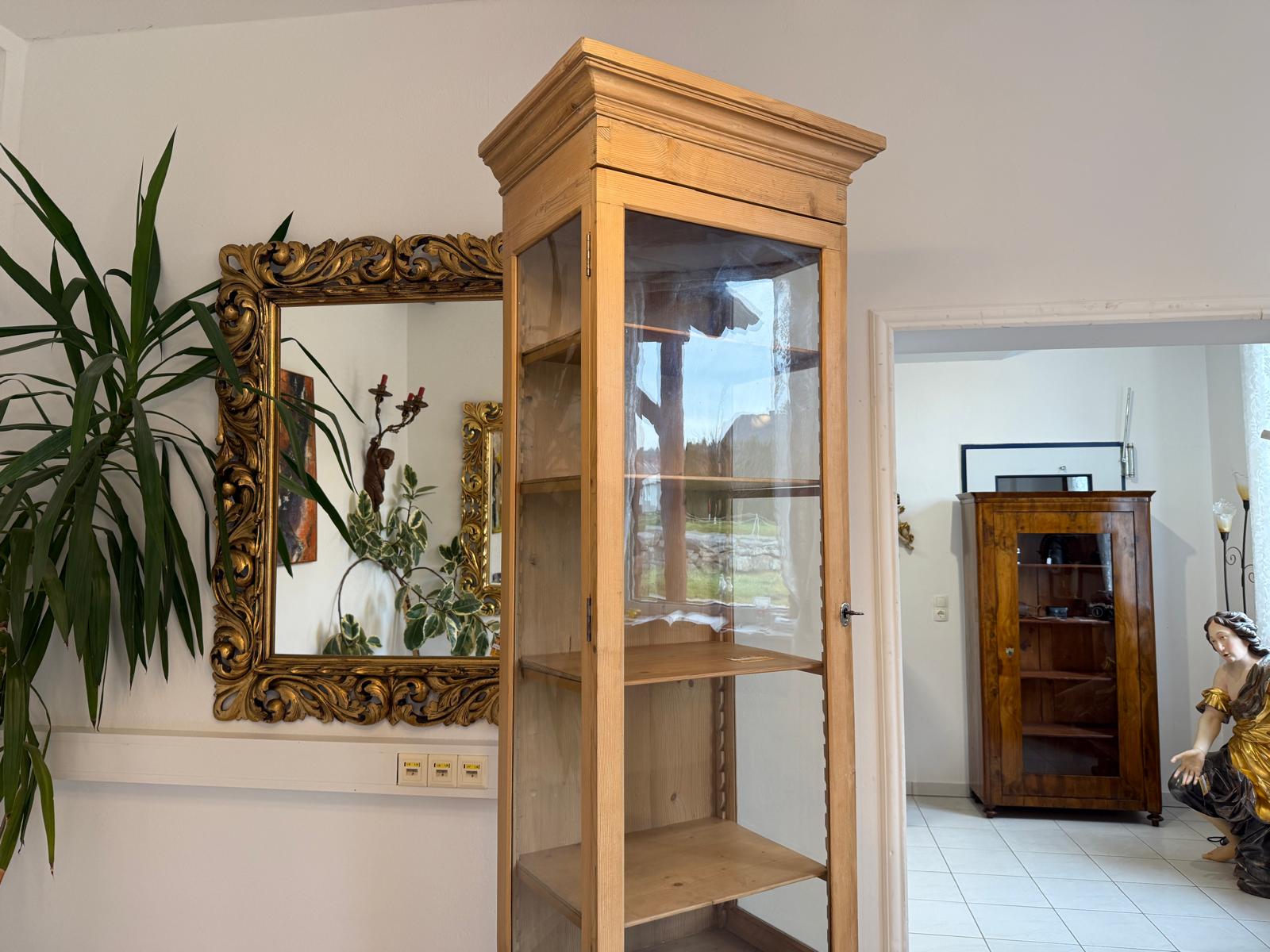 Bäuerliche Jugendstil Vitrine Bauernvitrine Naturholz Bücherschrank antik G2251